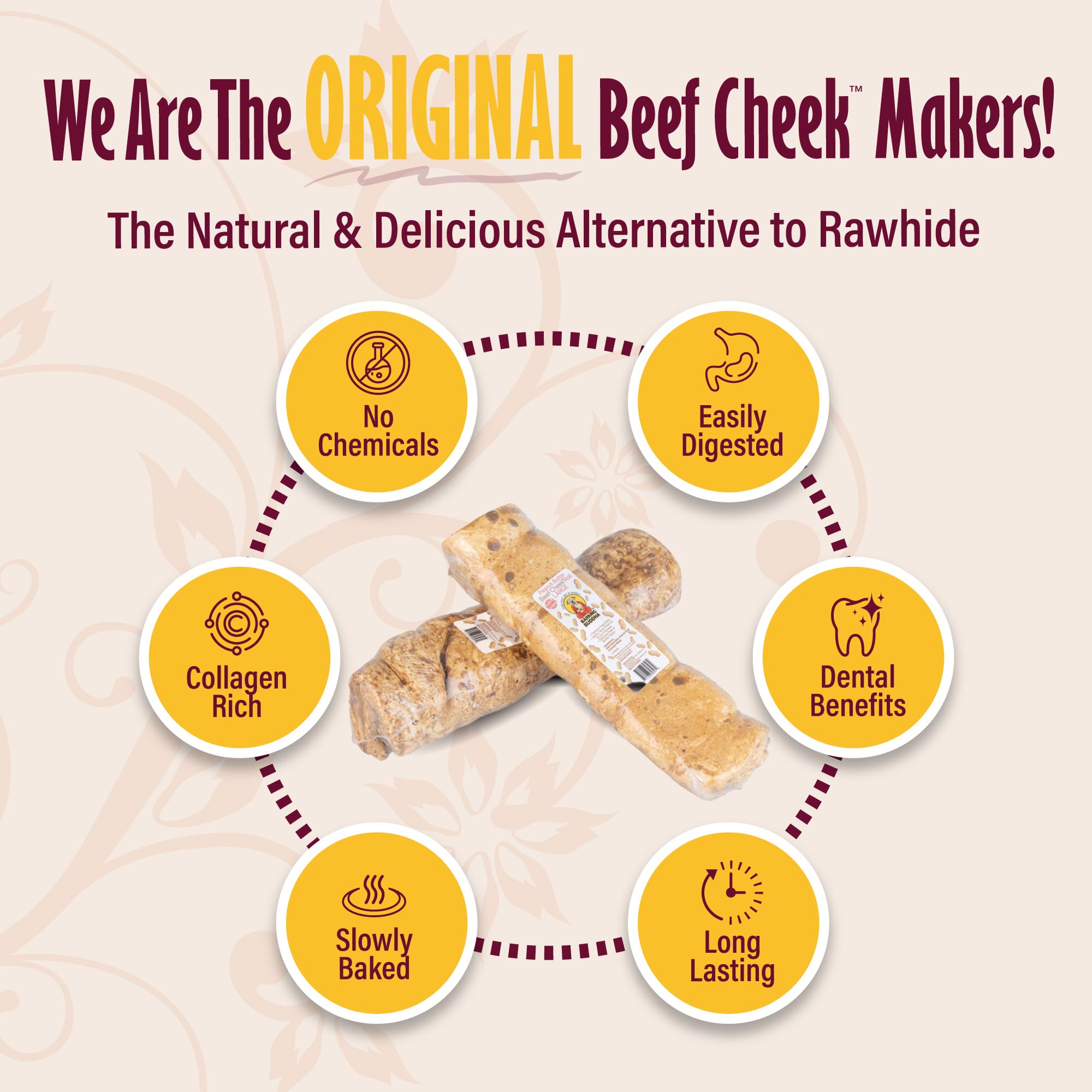 Barking Buddha Beef Cheek Rolls | Premium Dog Chews | Extra Thick, All Natural, No Additives, Gluten Free | Peanut Butter - Smal