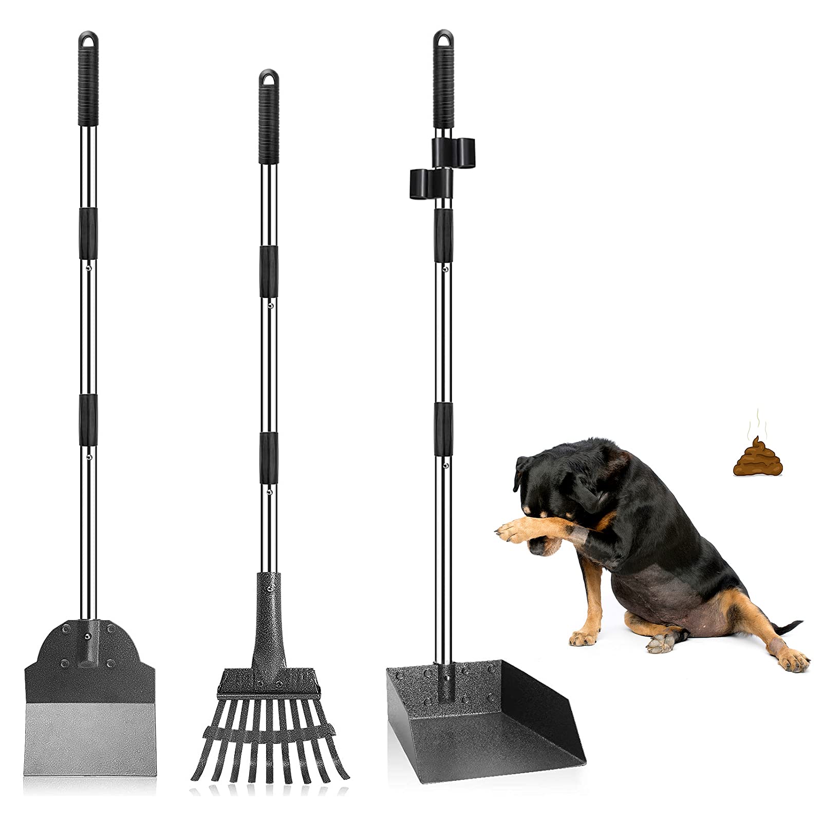 Luffwell Dog Pooper Scooper, Large Tray Rake And Spade Poop Scoop, Long Handle Steel Stainless Poop Scooper For Heavy Duty, Great For Pet Waste Of Small, Medium, Large Dogs