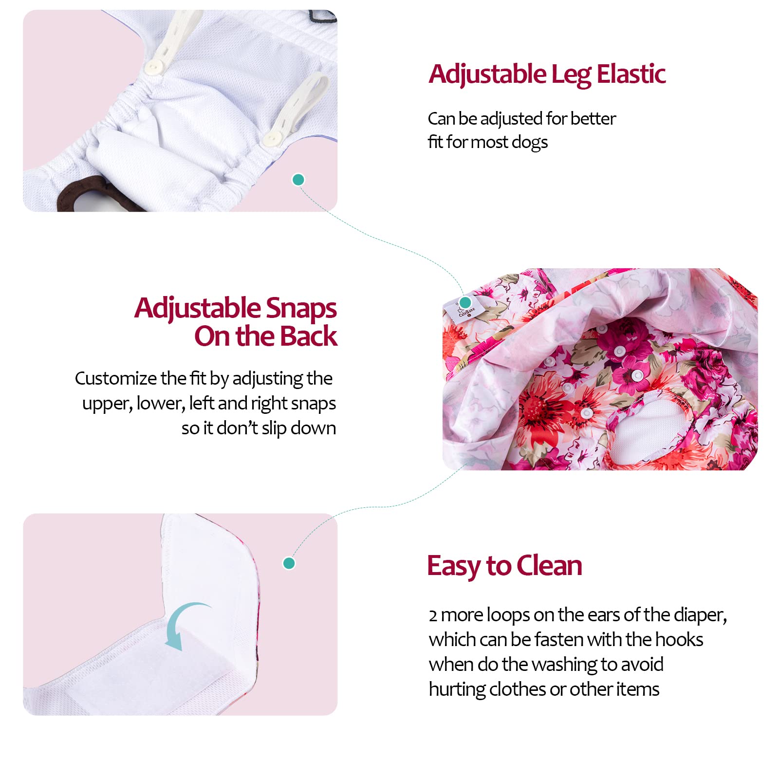 Cutebone Female Dog Diapers With Skirts 3 Pack Reusable Puppy Dresses Pants For Heat Cycle Period Qbd03Xs