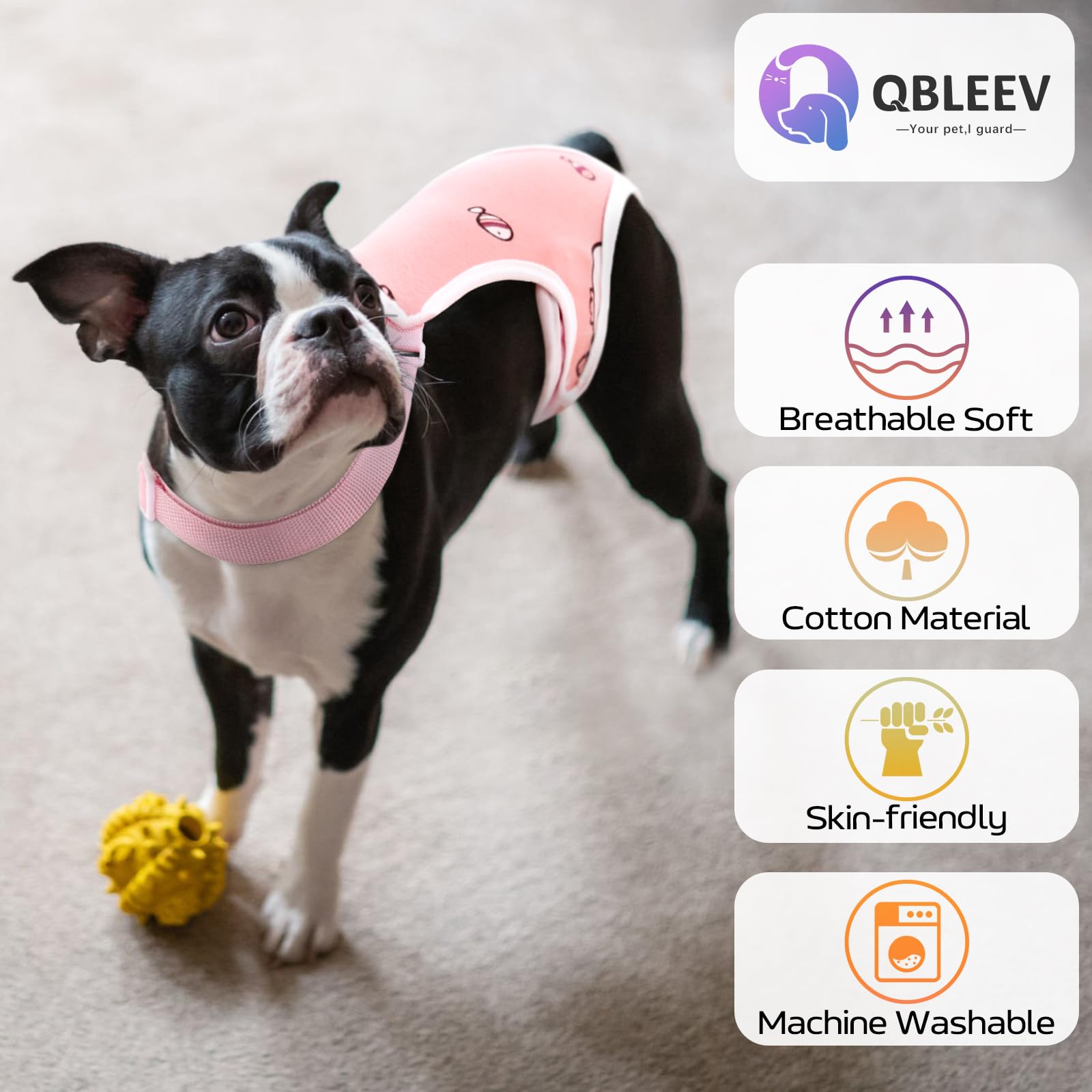 Qbleev Dog Diapers Female Washable Sanitary Pantie With Adjustable Suspender, Reusable Doggie Period Panties, Pet Underwear Diap
