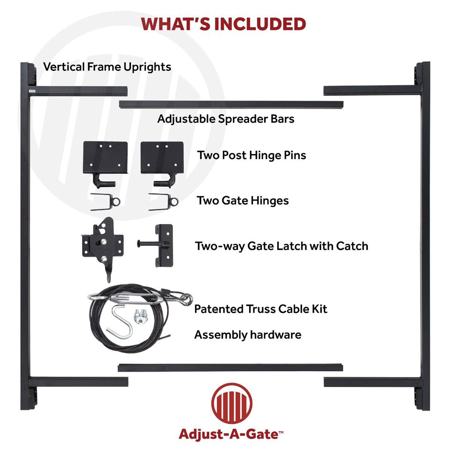 Adjust-A-Gate 2 Pack Powder Coated Steel Frame Gate Hardware Building Kit, Fits 60 in to 96 in Wide and 6 Ft High Gate Openings,