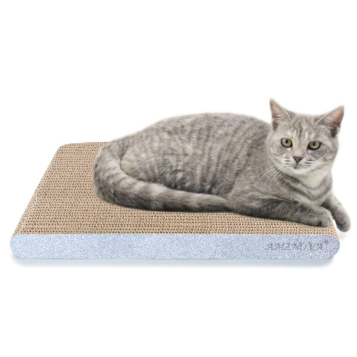 Amznova Durable Flat Cardboard Cat Scratcher, Colors Series, Wide, Glitter Silver