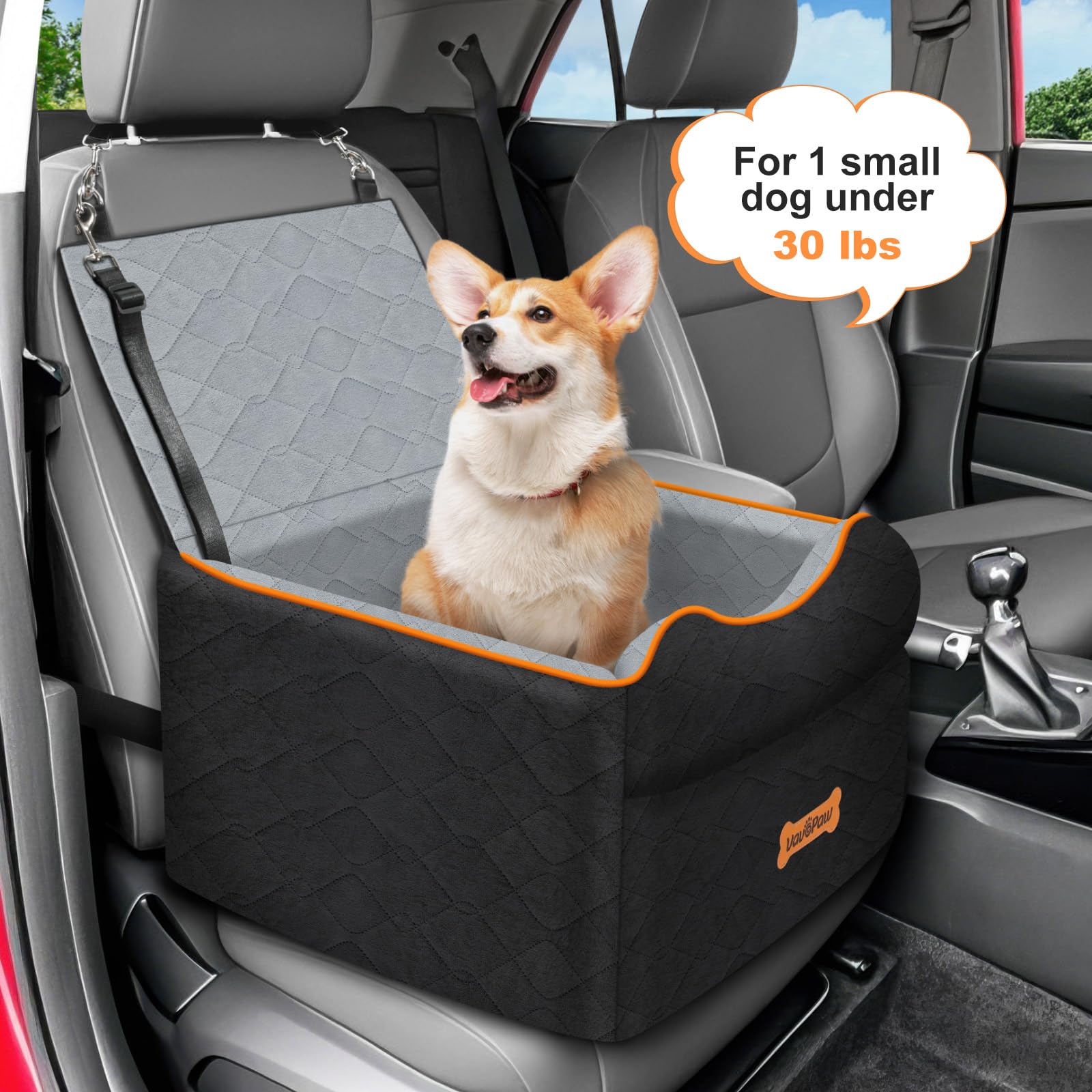 VavoPaw Small Dog Car Seat, Waterproof Dog Booster Seat with Thick Cushion & Safety Leash, Removable Car Back Seat Bed for 1 Sma