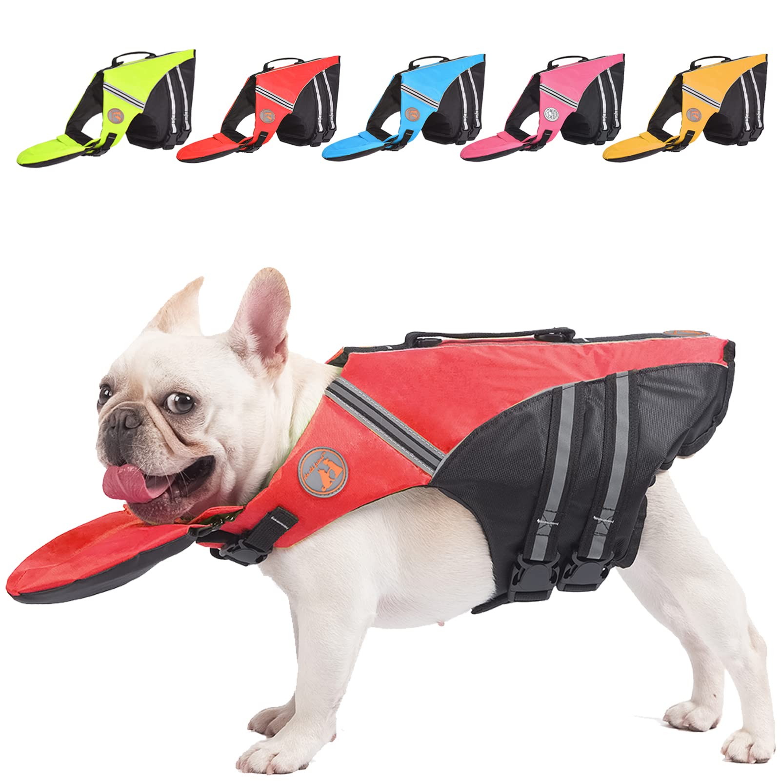 French Bulldog Life Jacket, High Flotation Dog Life Vest For Swimming Boating, Reflective Dog Swim Vest With Chin Float And Rescue Handle (Chest Girth: 17' To 30',Weight: 17' To 28' Lb)