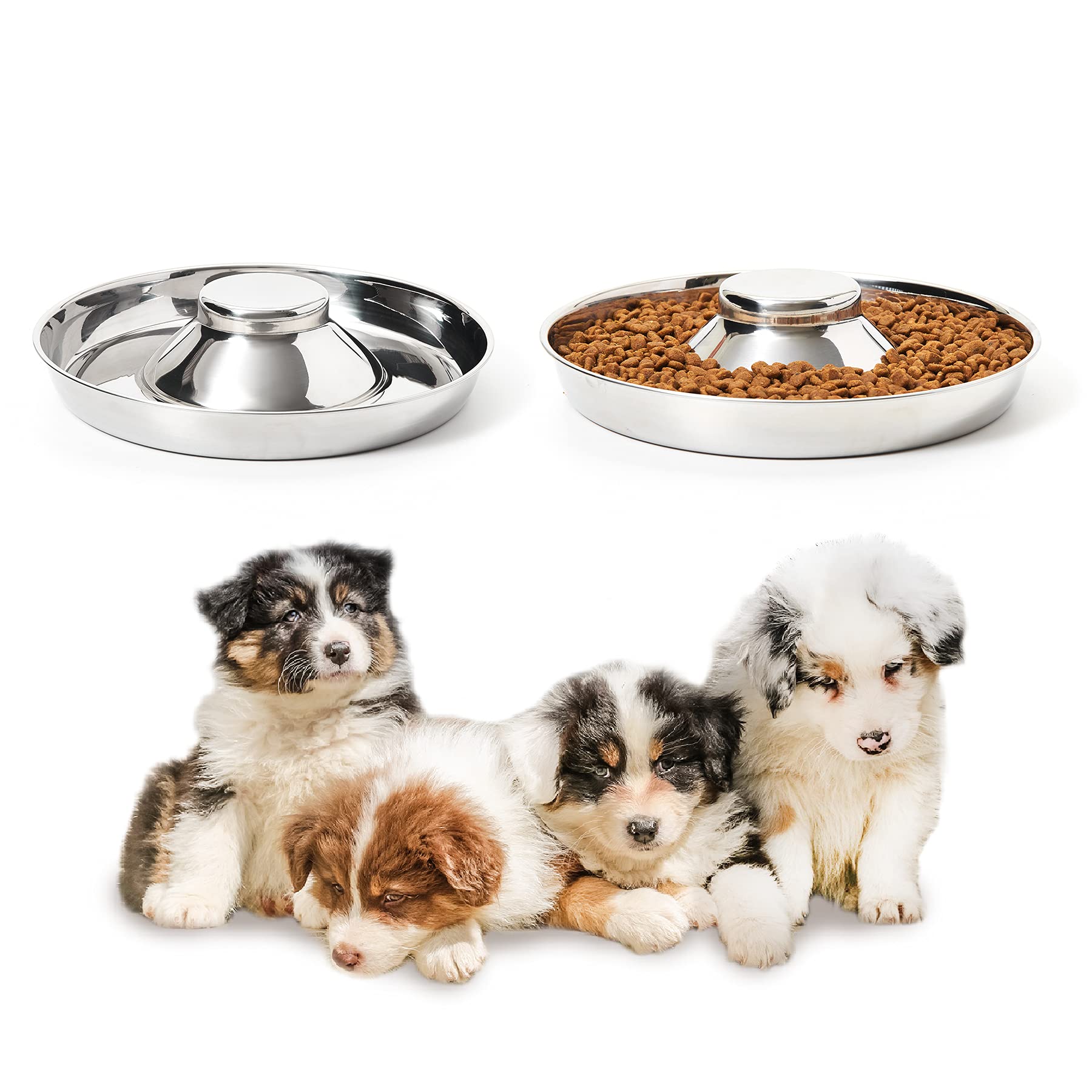 Thankspaw Stainless Steel Puppy Bowls, Set of 2 Puppy Feeder, Dog Food and Water Bowl, Food Feeding Weaning for Small Medium Lar