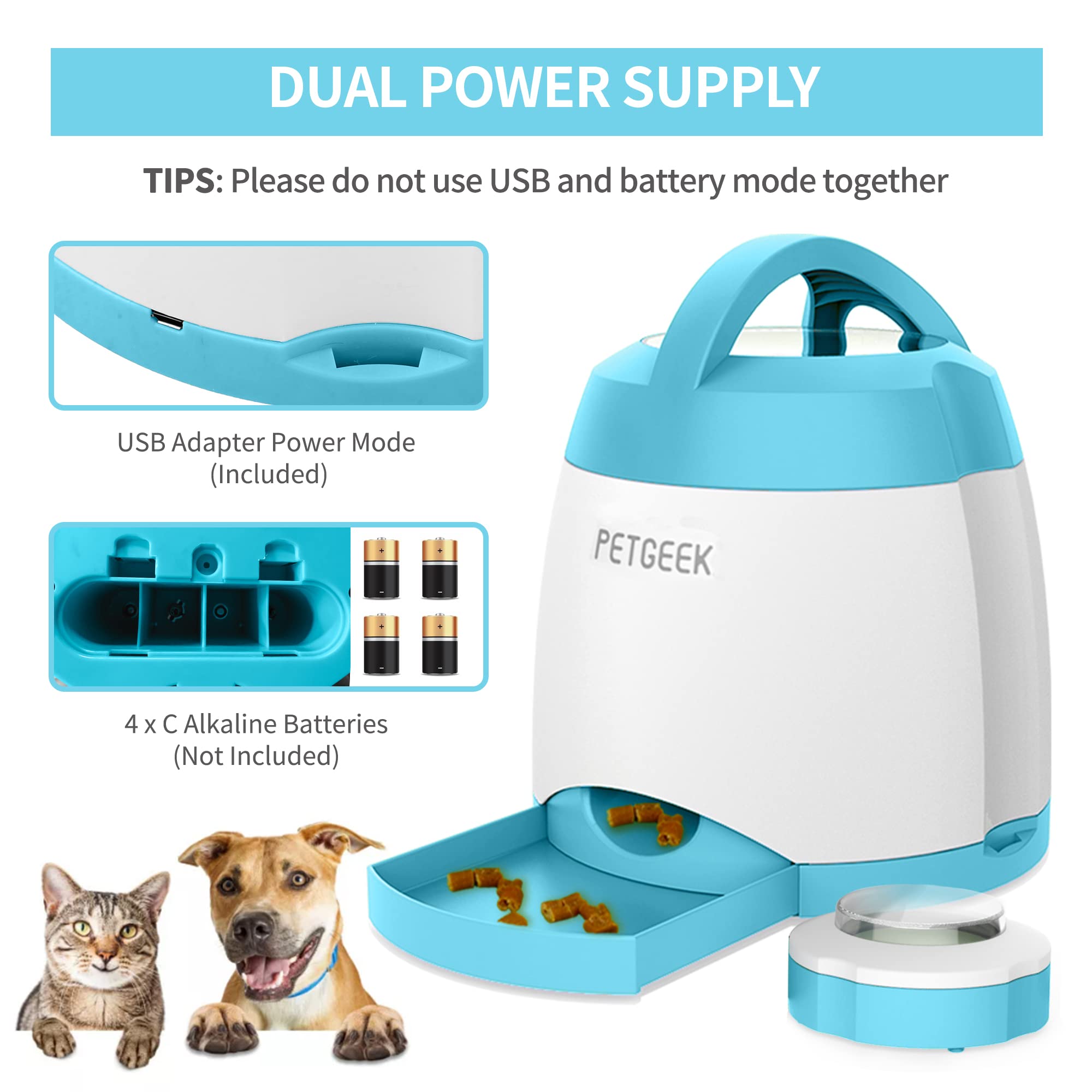 PETGEEK Automatic Dog Treat Dispenser with Button - Puzzle Memory Training Feeder, Pet Geek Button Treat Food Dispensing Toys In