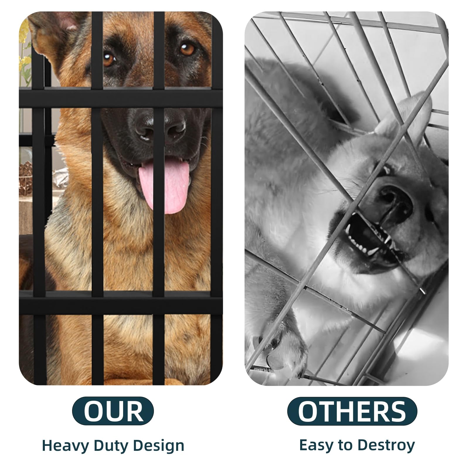 54 Inch Heavy Duty Indestructible Dog Crate, Escape Proof Dog Cage Kennel With Lockable Wheels, High Anxiety Double Door, Extra