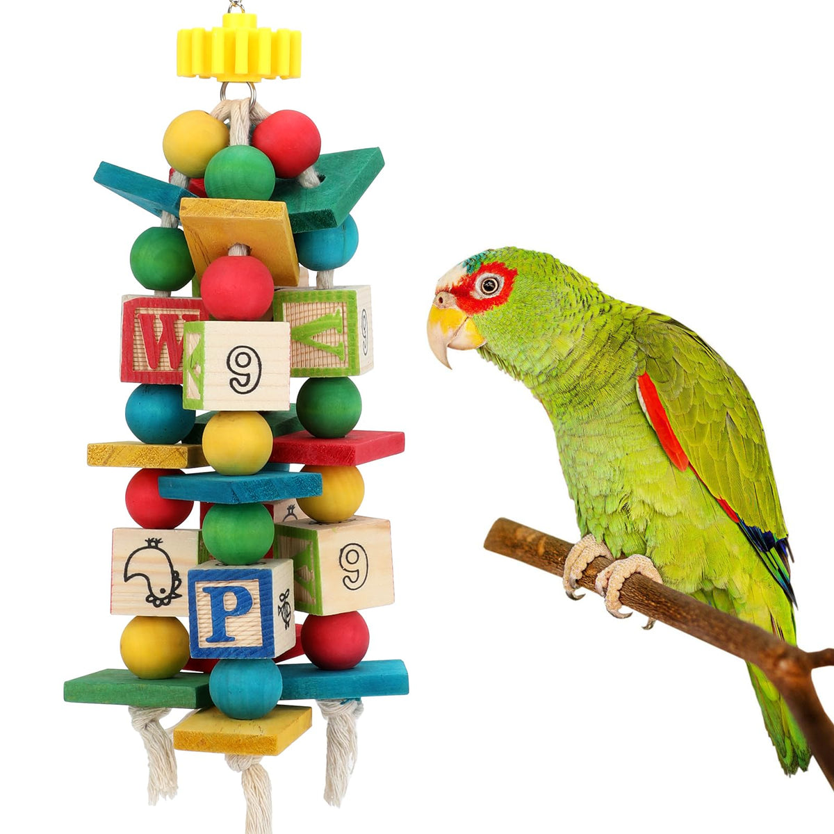 Rypet Wood Bird Chewing Toy For Cage, Wooden Birds Cage Toys For Helping Trim Beak, Parrot Toys For African Grey Parrots Cockato