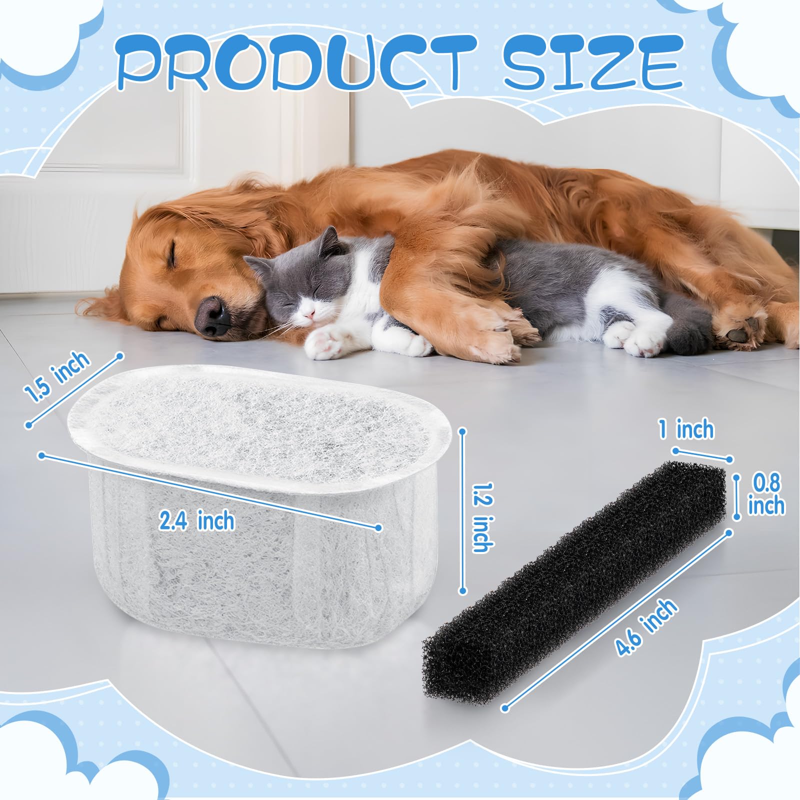 Lemonfilter Cat Water Fountain Filter, 12 Pack Replacement Filters & 5 Pack Sponges Kit Compatible With W300&W300B&W500&W500B Ca