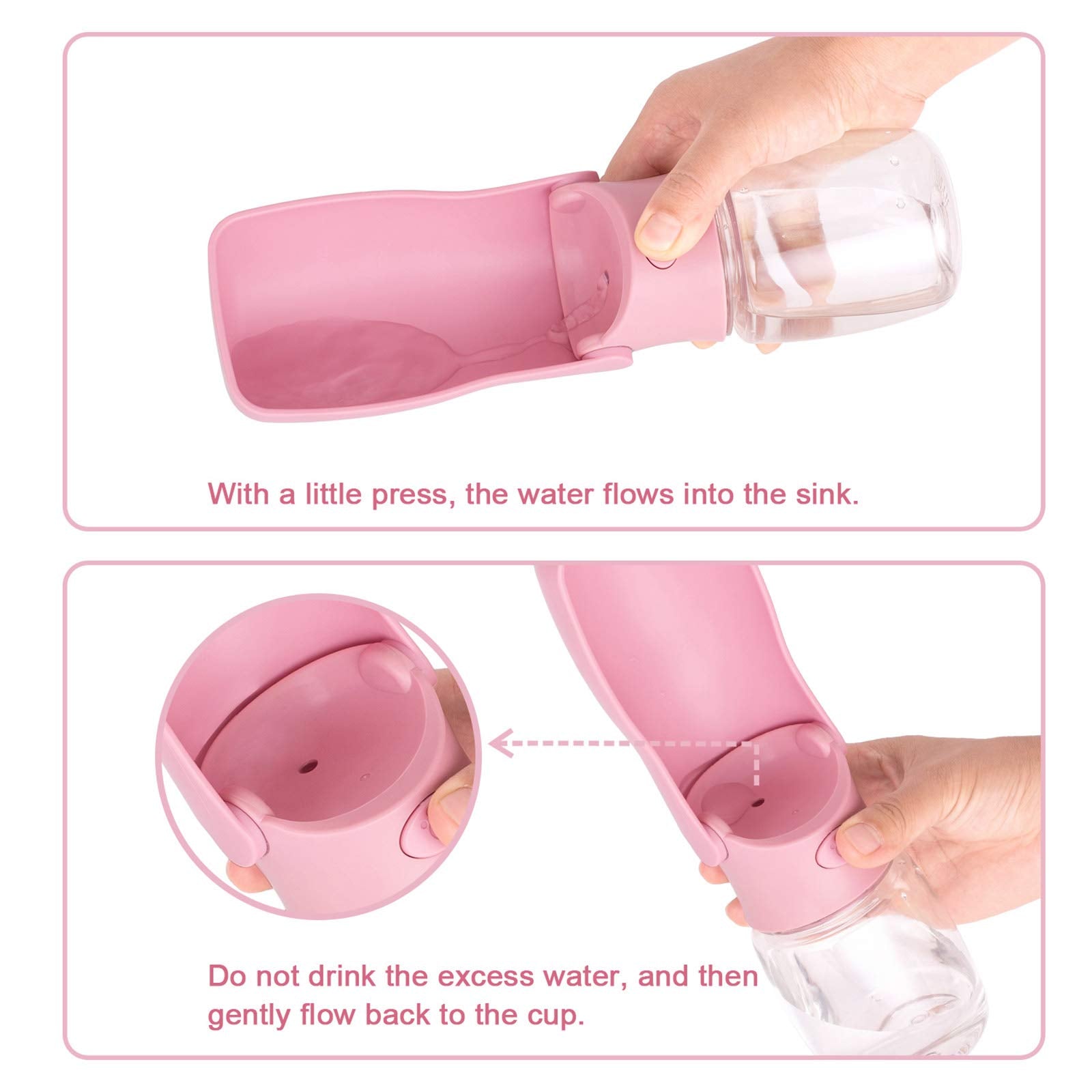 Dog Water Bottle Portable, Leak Proof Foldable Pet Water Dispenser For Dogs & Cats, 350Ml (12Oz) Dog Water Bowl Drink Cup Pet Summer Accessories For Outdoor Travel Walk Hinking (Pink)