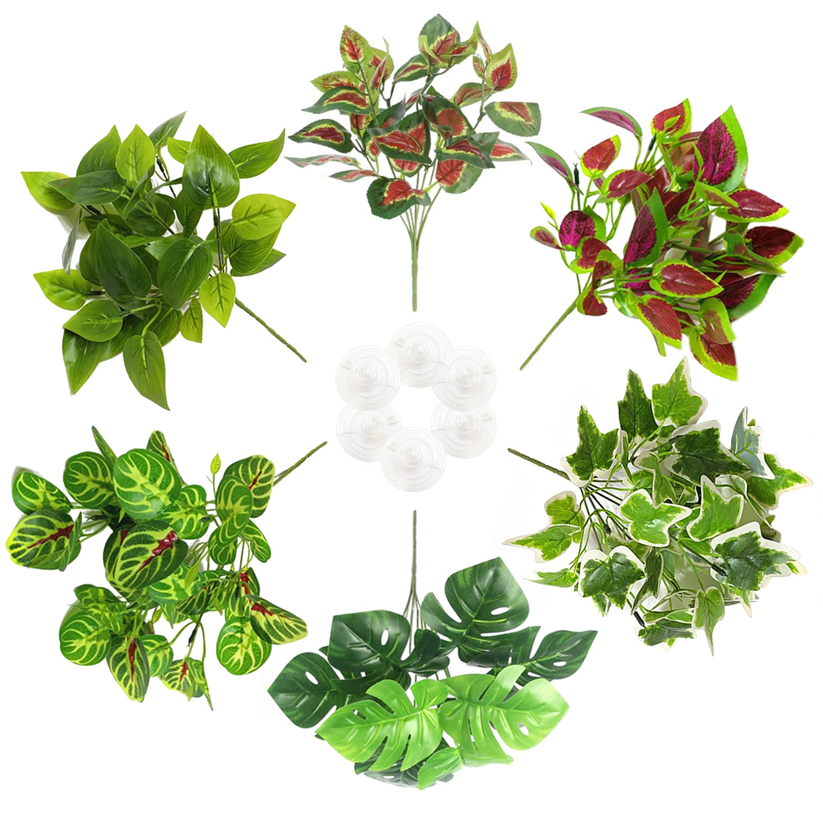 Pinvnby Reptile Terrarium Plants Hanging Artificial Lizards Habitat Climbing Decorations With Suction Cup Pets Tank Fake Green P