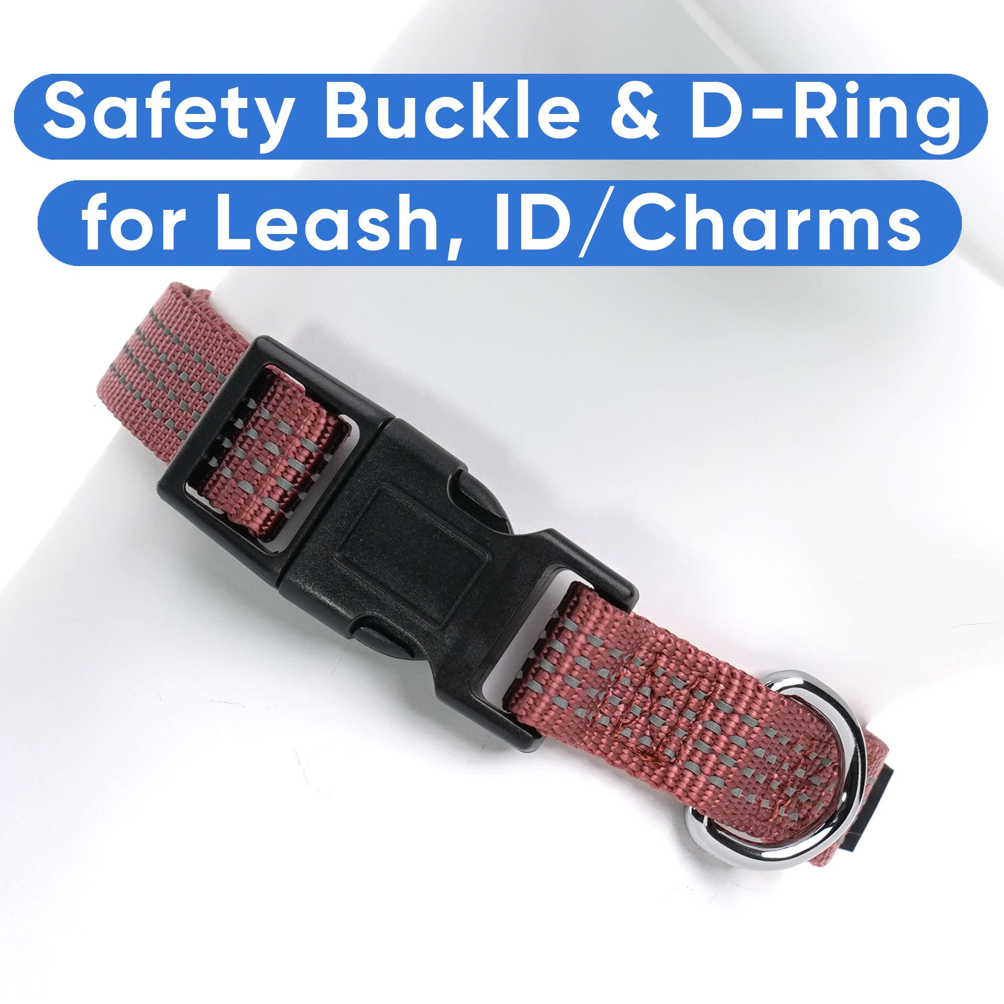 Pawtitas Reflective Dog Collar With Stitching Reflective Thread | Reflective Dog Collar With Buckle Adjustable And Better Training Great Collar For Extra Small Dogs - Marsala Collar