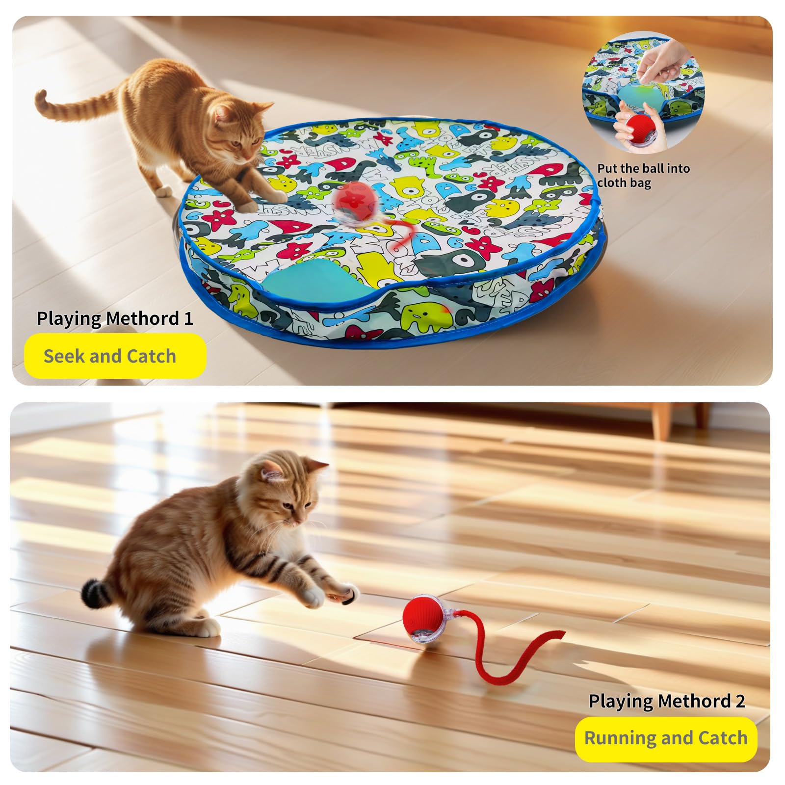 Crazydeer Interactive Cat Toy For Indoor Cat, Hide And Seek Cat Toy, Play Mat Toys With Self Rolling Ball In Pouch, Motion Activ