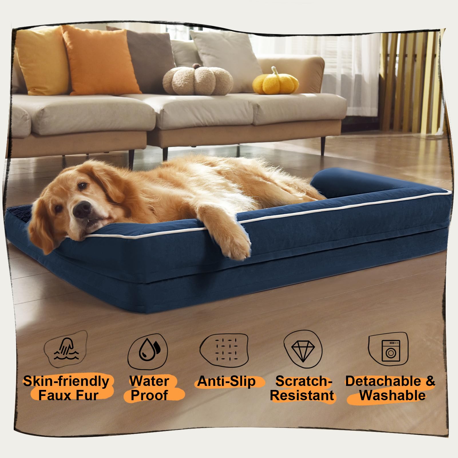 Extra Large Dog Bed-Orthopedic Waterproof XL Dog Bed for XLarge Extra Big Dogs - Foam Couch Sofa Washable with Removable Cover-N