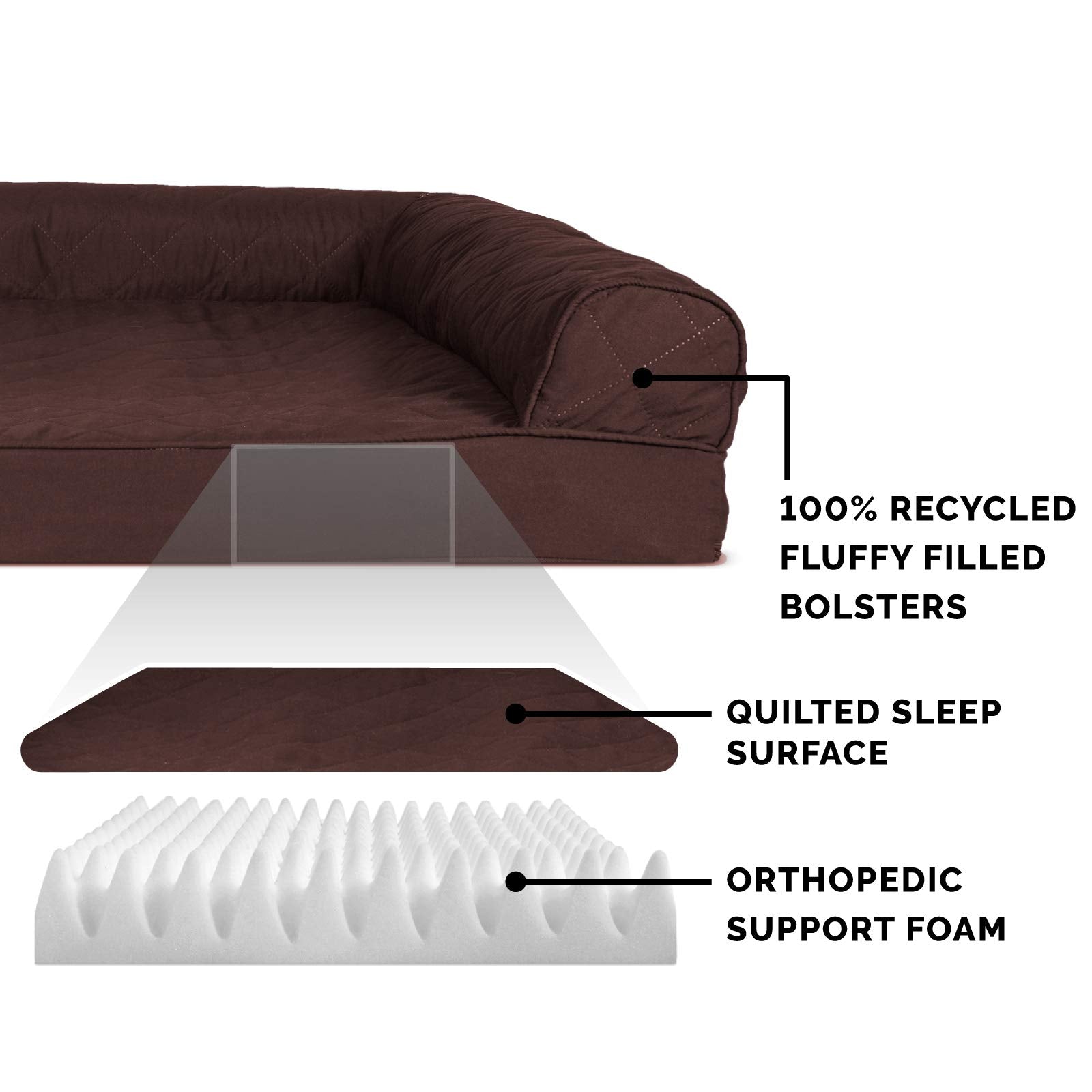 Furhaven Orthopedic Dog Bed For Large Dogs W/ Removable Bolsters & Washable Cover, For Dogs Up To 95 Lbs - Quilted Sofa - Coffee, Jumbo/Xl