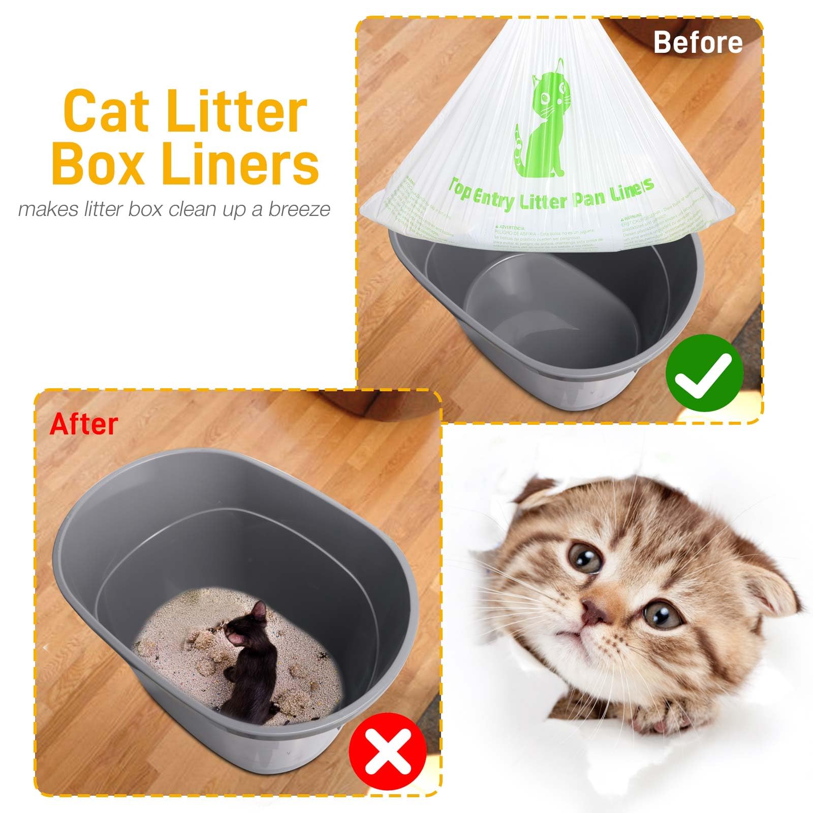 VoagLuk Cat Litter Box Liners - Heavy Duty Plastic, 25 Count, Drawstring, Compatible with Top Entry Litter Pans