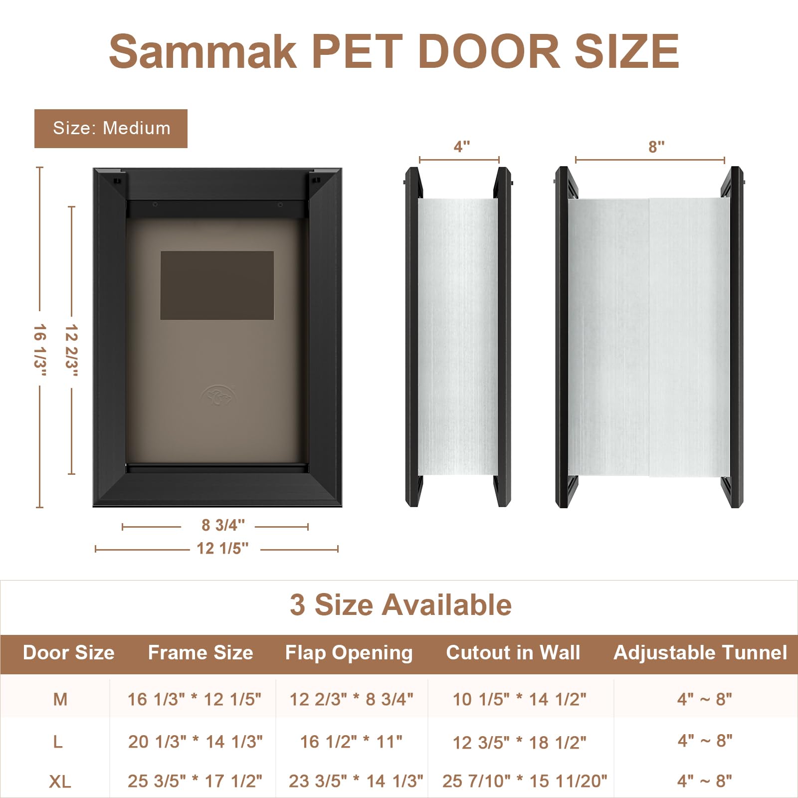 Sammak Dog Door For Wall, Heavy Duty Dog Door With Aluminum Frame And Telescoping Tunnel, Two Magnetic Flaps And Two Sliding Loc