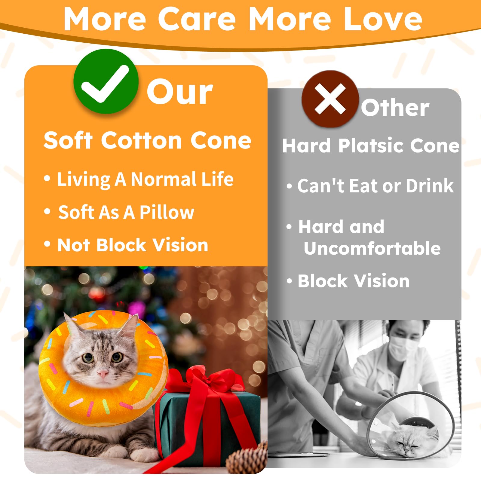 Hpetppy Cat Cone Collar Soft, Cat Recovery Collar for Wound Healing Cute Donut Adjustable Kittens Cones to Stop Licking Comforta
