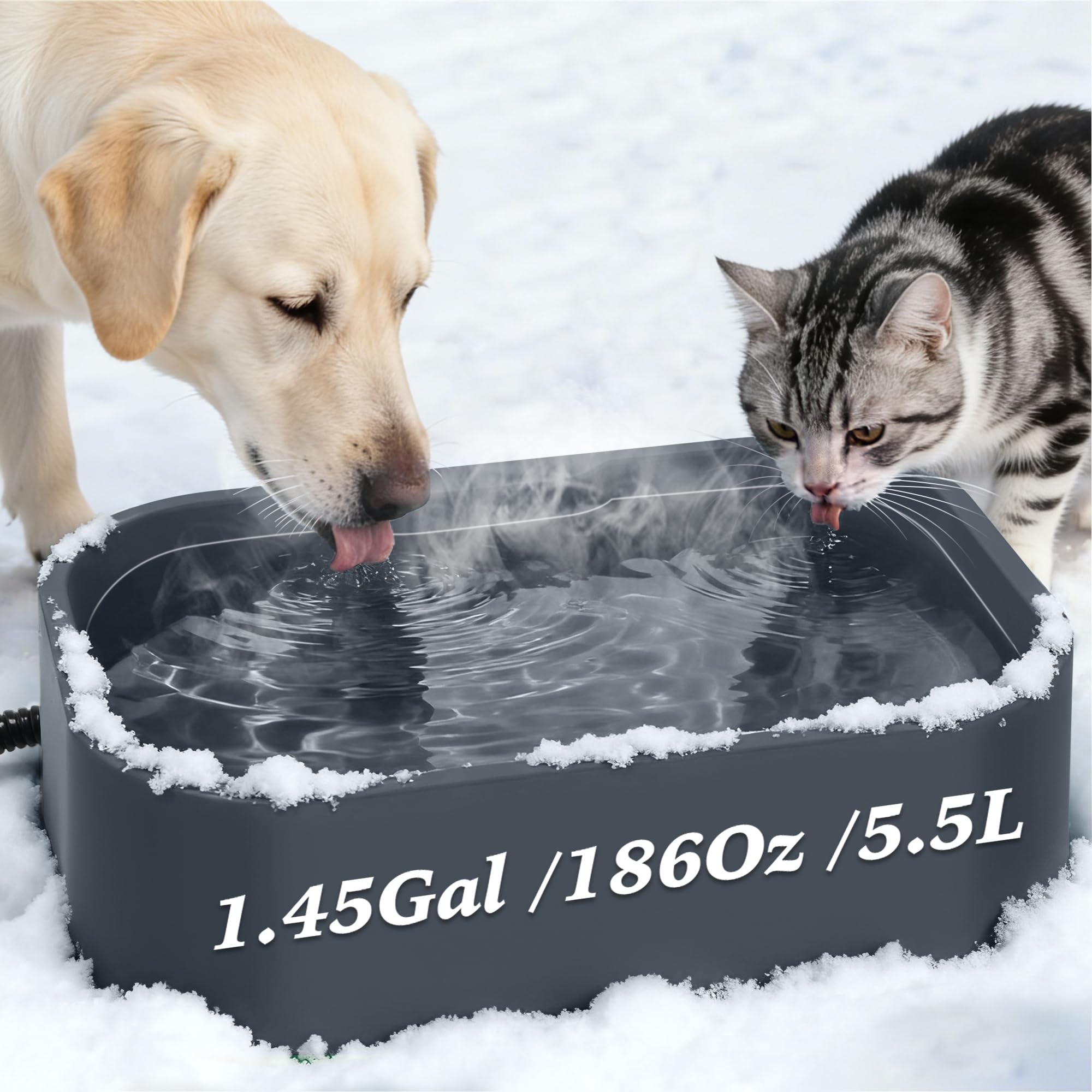 1.45 Gal/5.5L Heated Water Bowl, Extra Large Heated Dog Bowls for Outside, Safety Listed Heated Pet Bowl with Anti-Chew Cord for