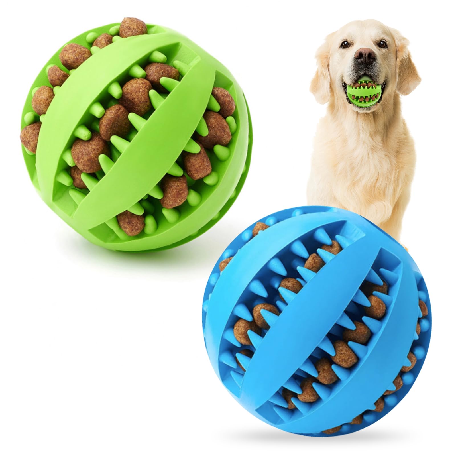 Wanheart Dog Treat Ball - Nontoxic Bite Resistant Dog Toys For Small To Large Dogs, Teeth Cleaning, Chewing & Training (Blue + G