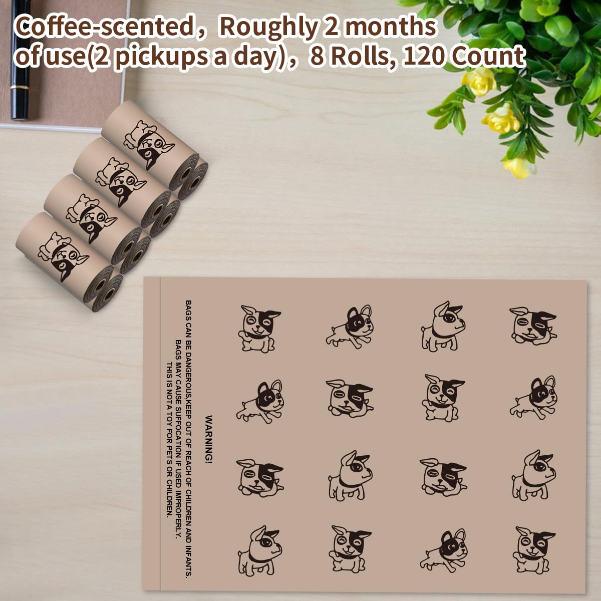 Rmancipate Coffee Dog Poo Bags Coffee Scent - 120 Large Biodegradable Poop Bags, Extra Thicken Strong Corn Starch Blended Compos