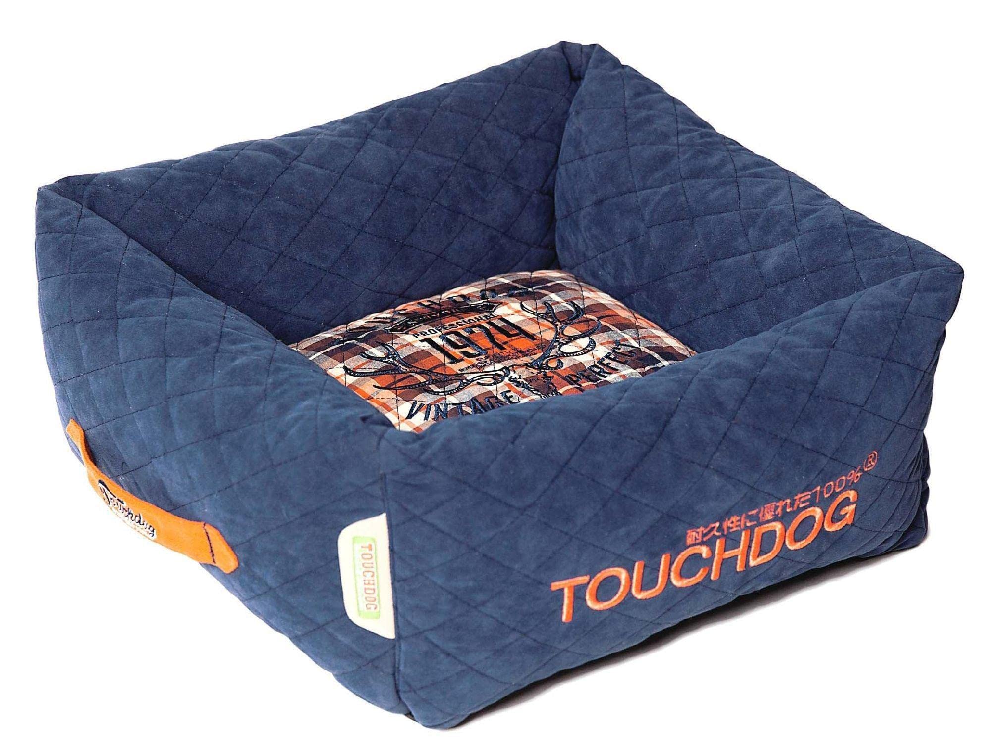 Touchdog Exquisitewuff Posh Rectangular Diamond Stitched Fashion Designer Quilted Fleece Pet Dog Bed Mat Lounge, Medium, Dark