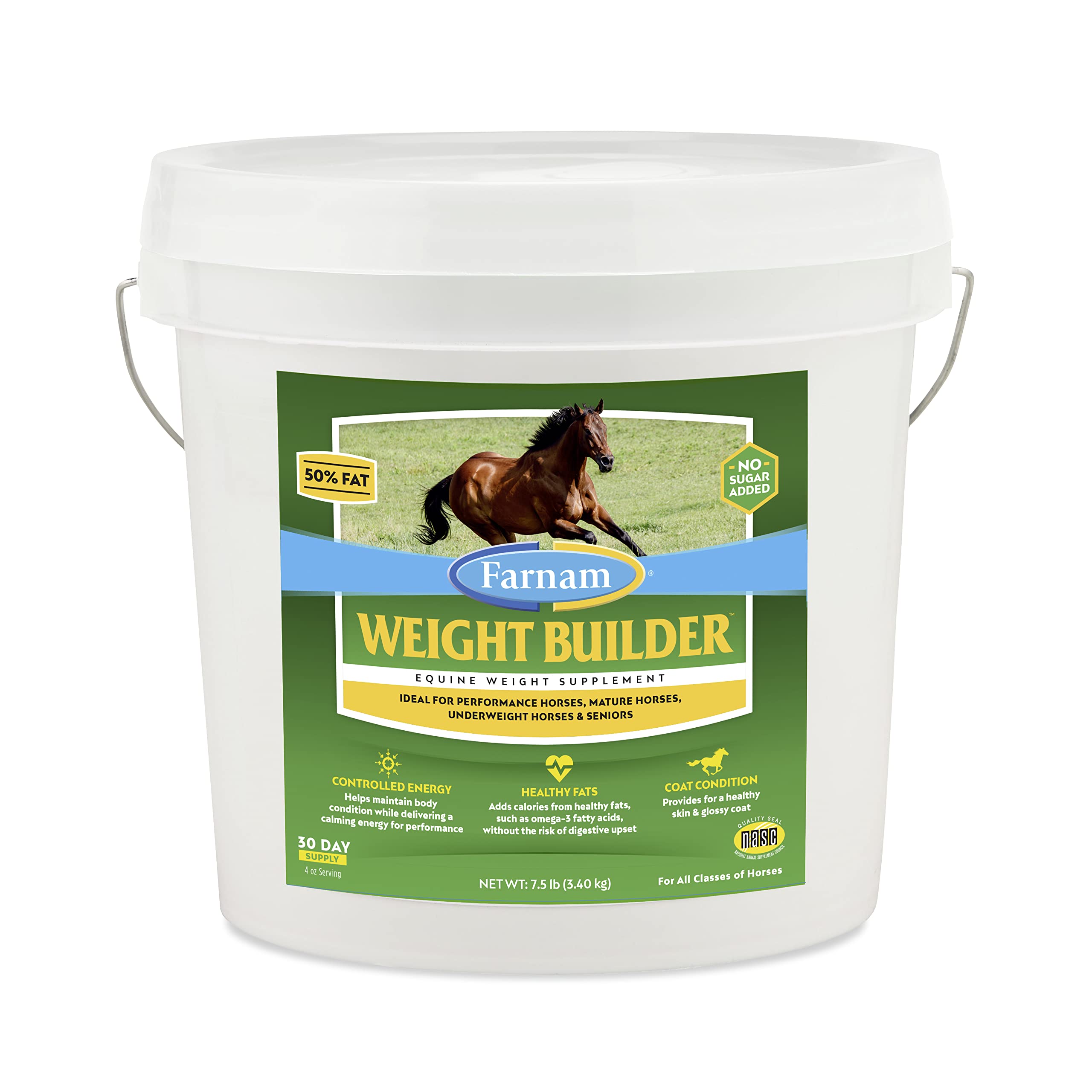 Farnam Weight Builder Horse Weight Supplement, Helps Maintain Optimal Body Condition with No Sugar Added, 7.5 Pounds, 30 Day Sup