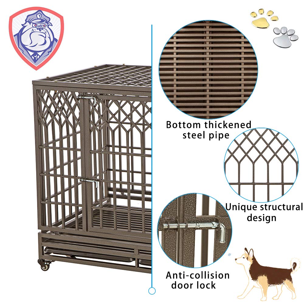 Smonter Heavy Duty Dog Crate Strong Metal Pet Kennel Playpen With Two Prevent Escape Locks Large Dogs Cage With Wheels (Strength