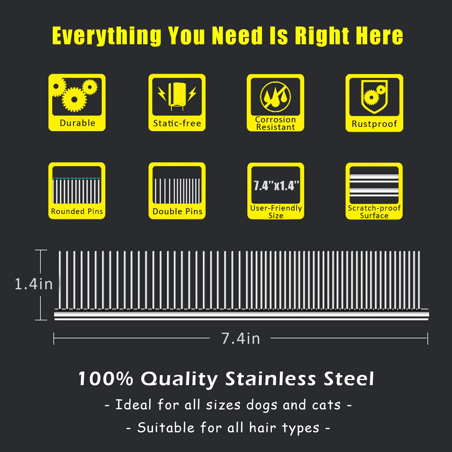 Kopal Stainless Steel Comb Set For Dogs And Cats, Pet Metal Brusher, Silver, Pack Of 3