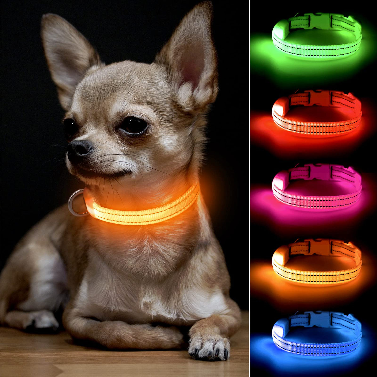 Bseen Light Up Dog Collars For Small Dogs - Rechargeable Led Puppy Collar - Glowing Cat Collars - Dog Camping Gear Dog Lights For Night Walking(Orange, Xs)