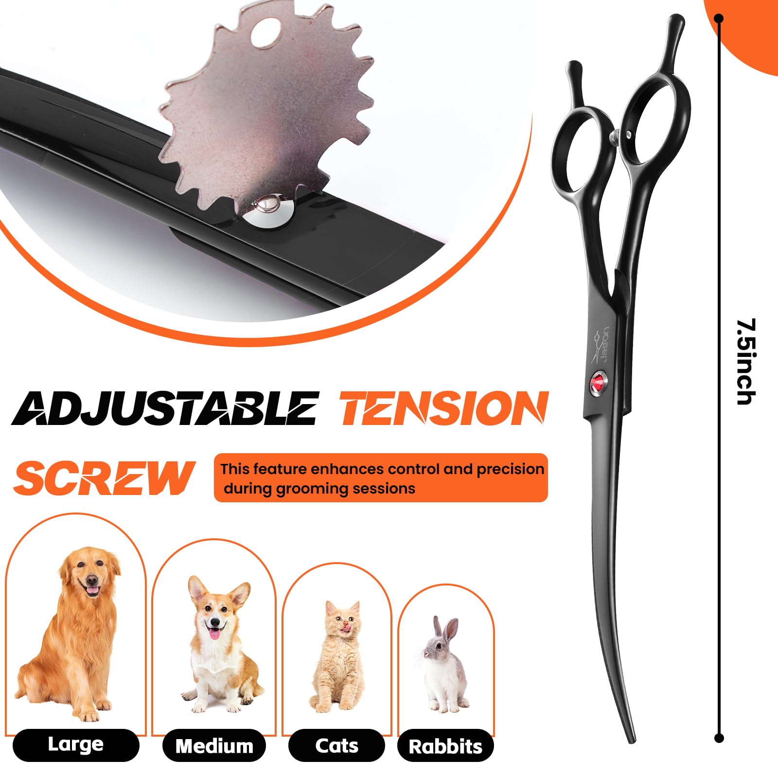 JASON 7.5'' Dog Grooming Scissor - Professional Down-curved Shear with Ergonomic Handle Japanese Stainless Steel Hair Scissor fo