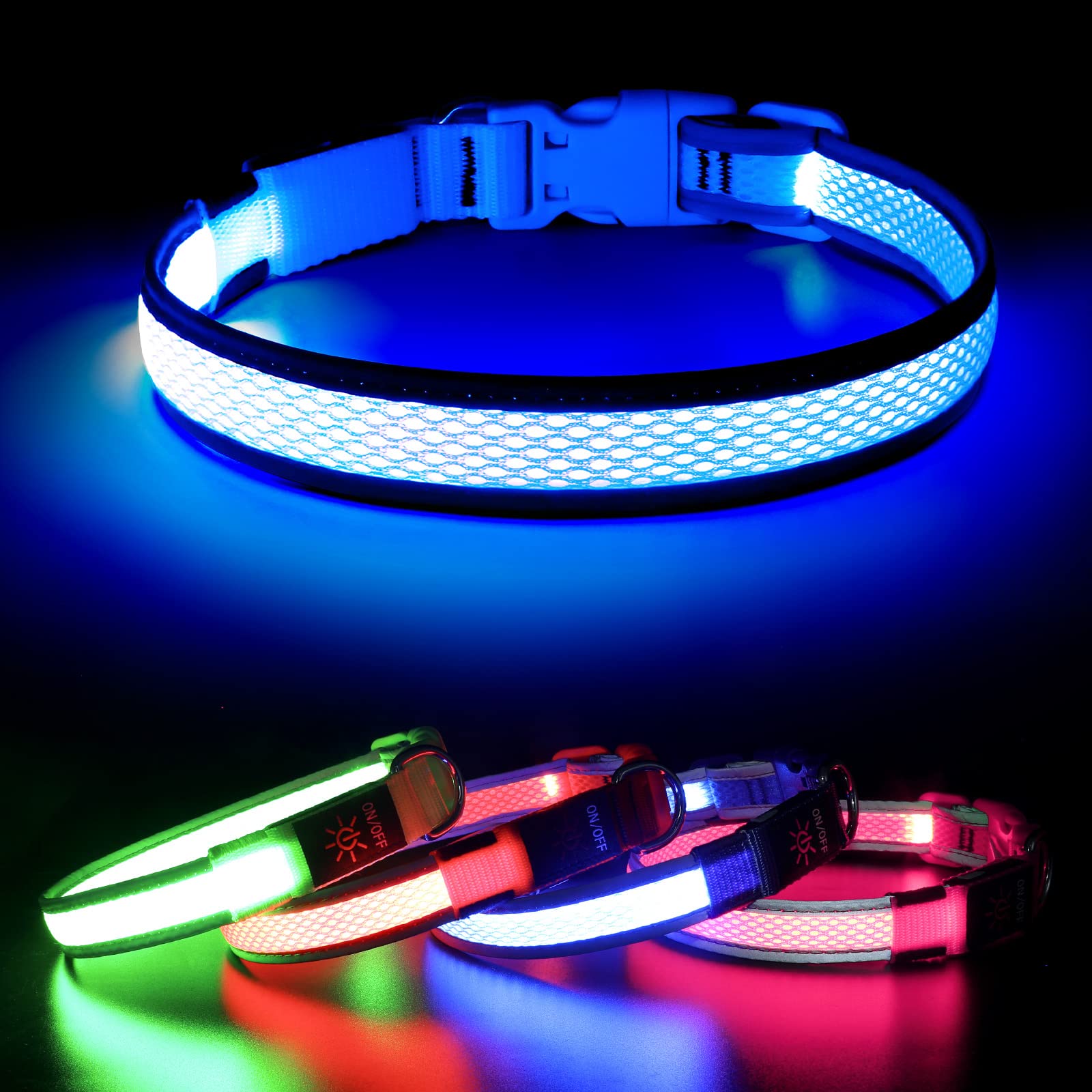 Bseen Light Up Dog Collars - Rechargeable Led Dog Collar, Reflective Dog Collar, Glowing Dog Camping Gear, Adjustable Dog Lights