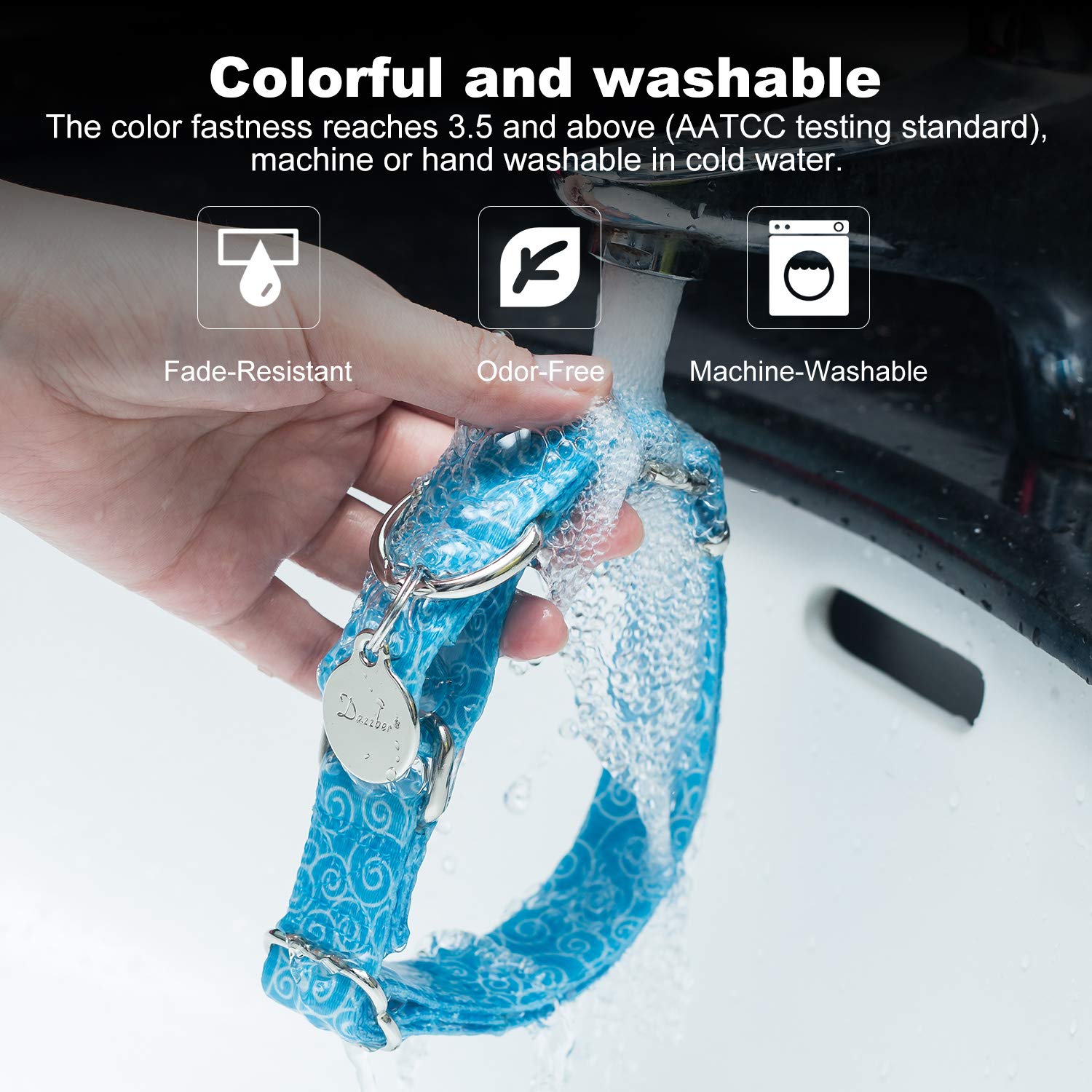 Dazzber Martingale Collars For Dogs, Sky Blue, Large, Neck 17 Inch -25 Inch, Dog Collar No Pull No Escape For Walking Training