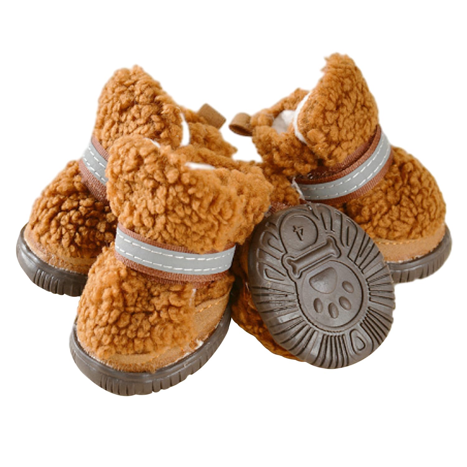Urbest Dog Shoes Puppy Plush Warm Dog Snow Boots Reflective Strips Anti-Slip Rubber Sole Suitable For Small Medium-Sized Dog (Br