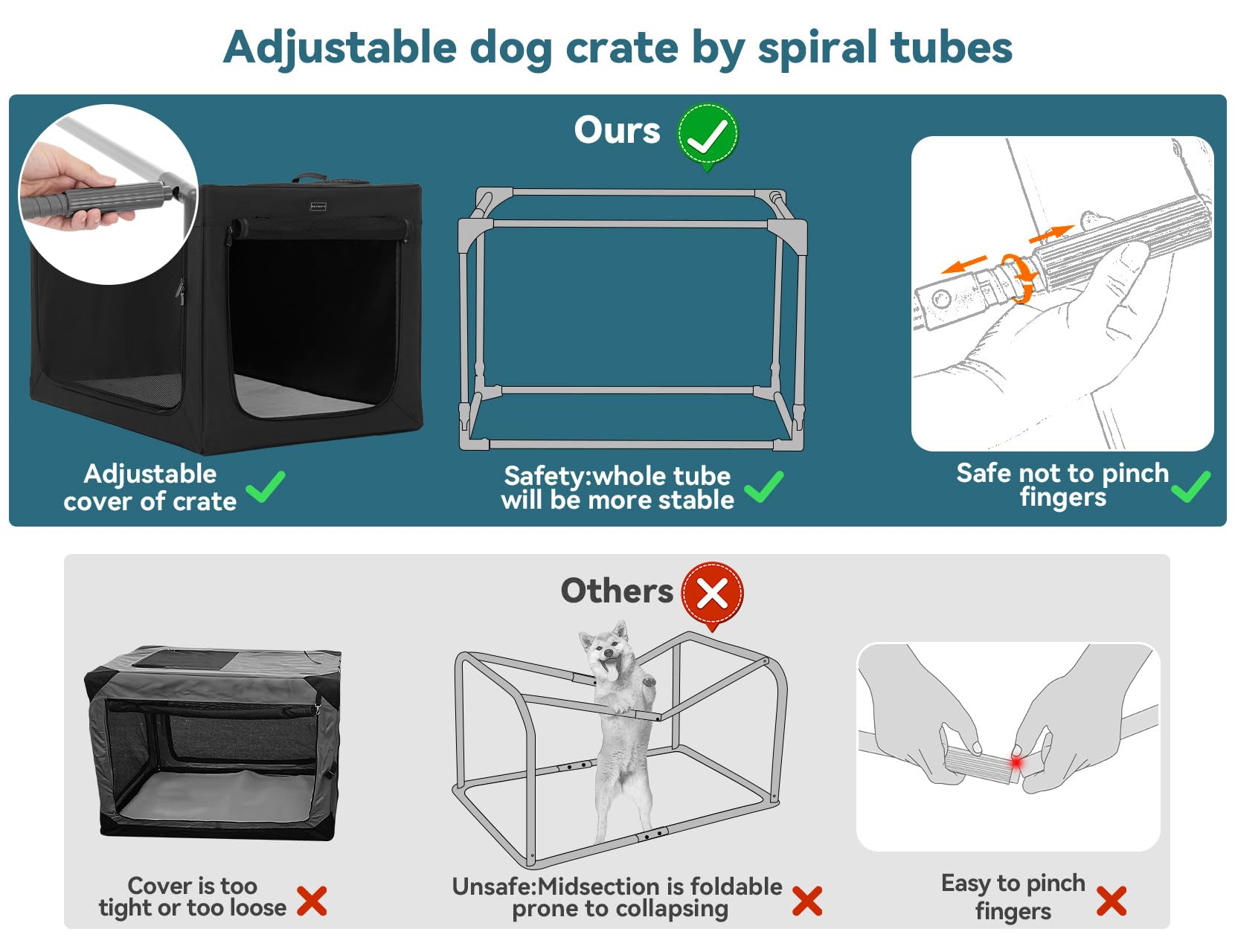Collapsible Dog Crate With Thicken Plush Mat-Foldable Design + Adjustable The Tightness Of The Cloth, Dog Crates 39.5Inch