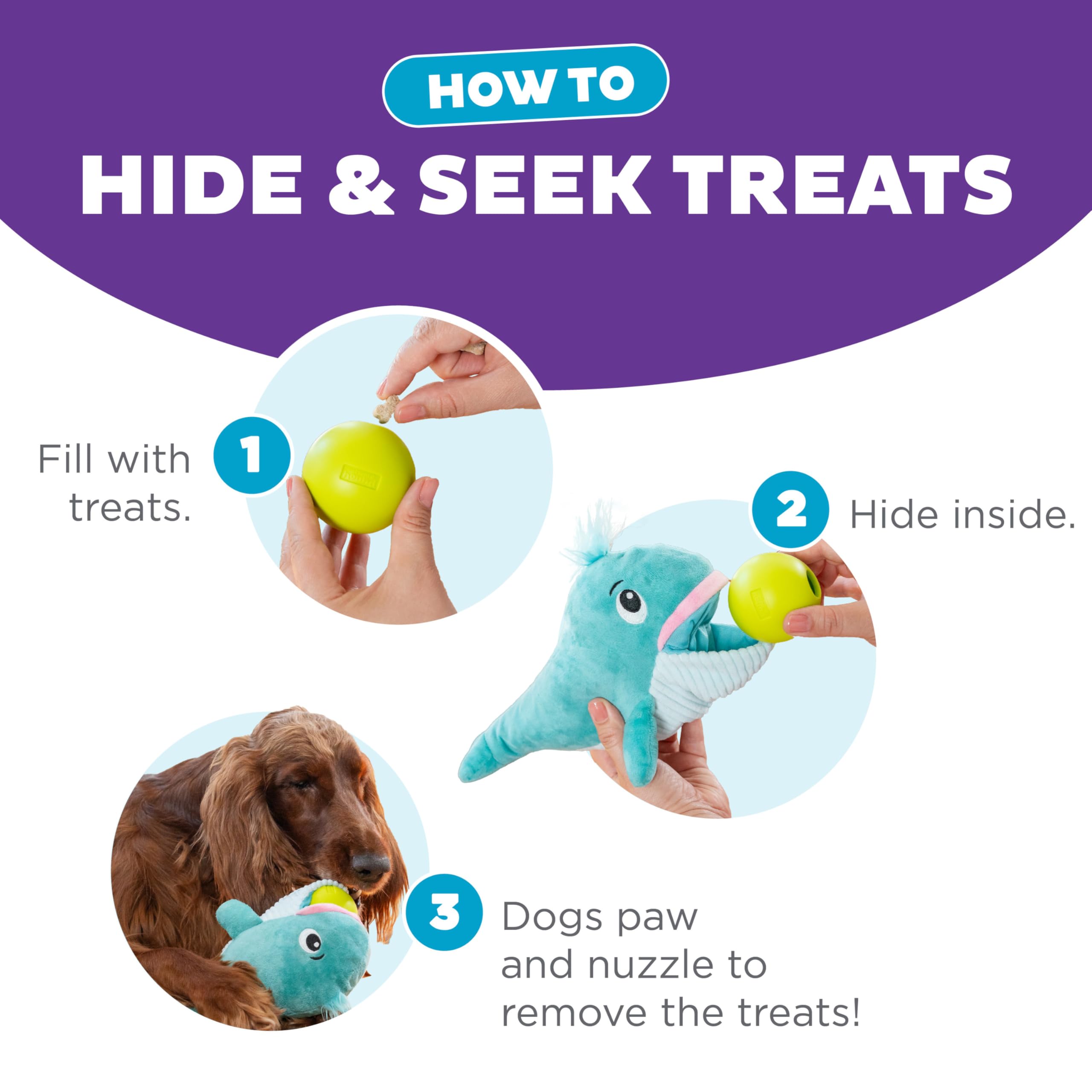 Outward Hound By Nina Ottosson Big Mouthz Interactive Plush Dog Puzzle With Treat Ball, Whale, Blue