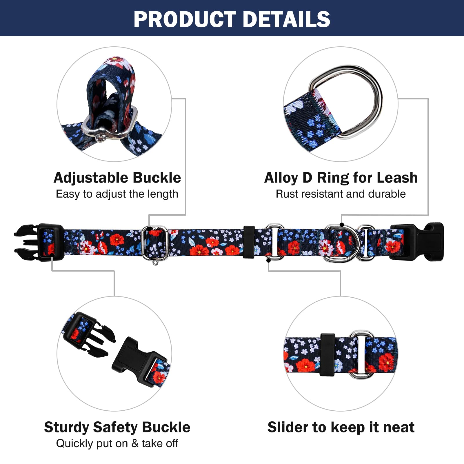 Hikiko Martingale Collar For Dogs Cute Floral Dog Collar For Small Medium Large Dogs Soft Nylon Flower Dog Collars (Plum Blossom