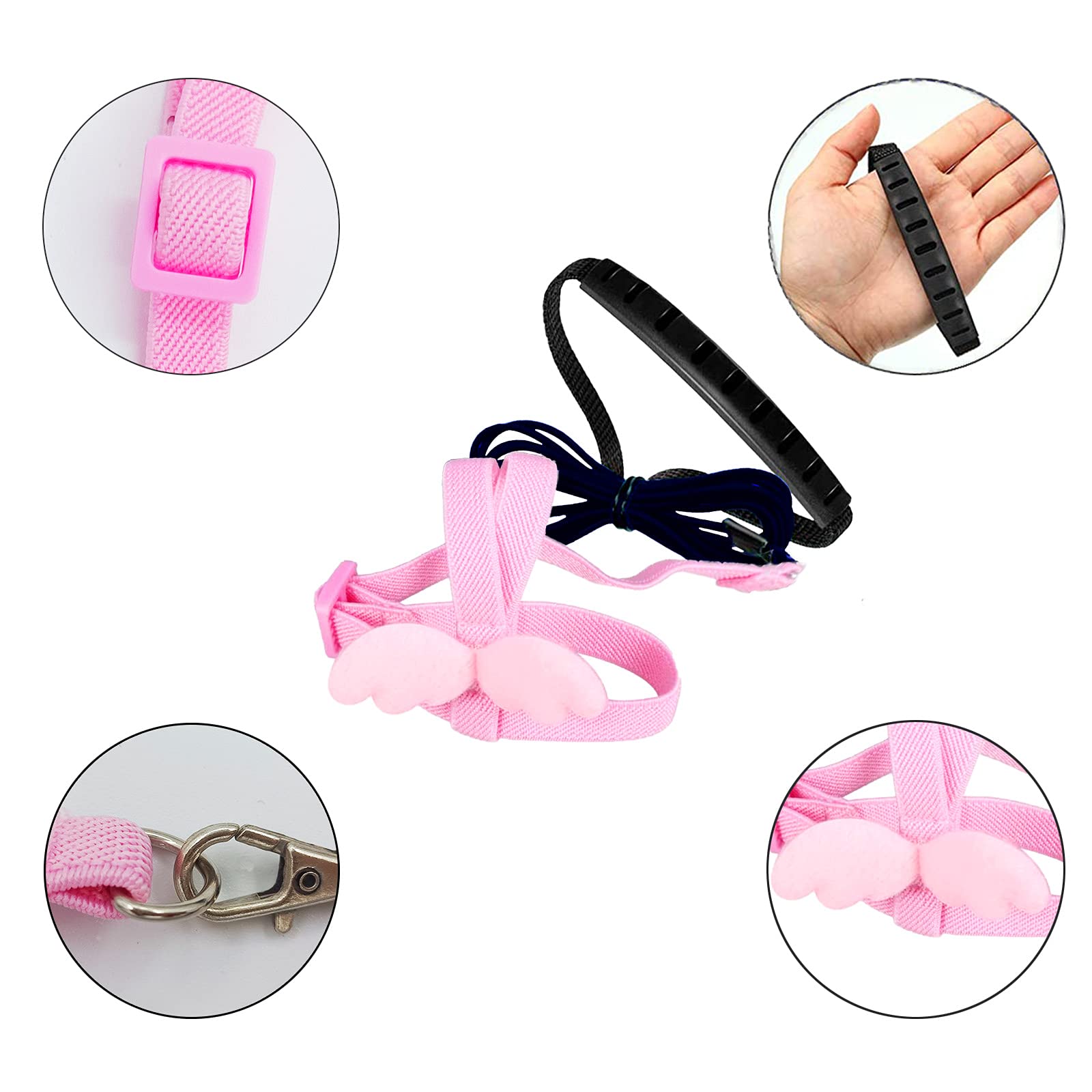 Dnoifne Pet Parrot Bird Harness And Leash, Adjustable Training Design Anti-Bite, Bird Nylon Rope With Cute Wing For Parrots, Suitable For Alexandrine, Scarlet, Keck, Mini Macaw & Same Size Bird (Pink)