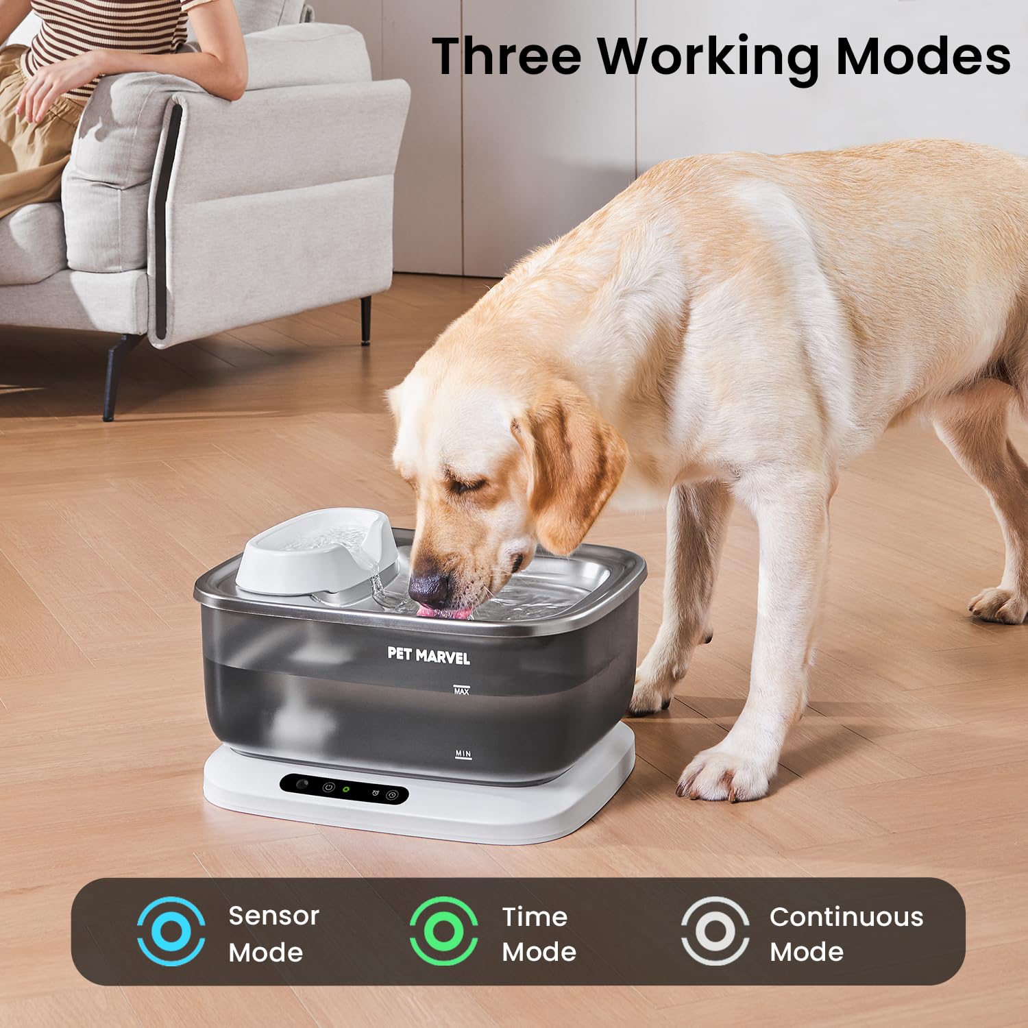 Pet Marvel Wireless Sensing Dog Water Fountain For Large Dogs, 7L/1.8Gal/230Oz Big Automatic Pet Water Dispenser For Multi Cats,