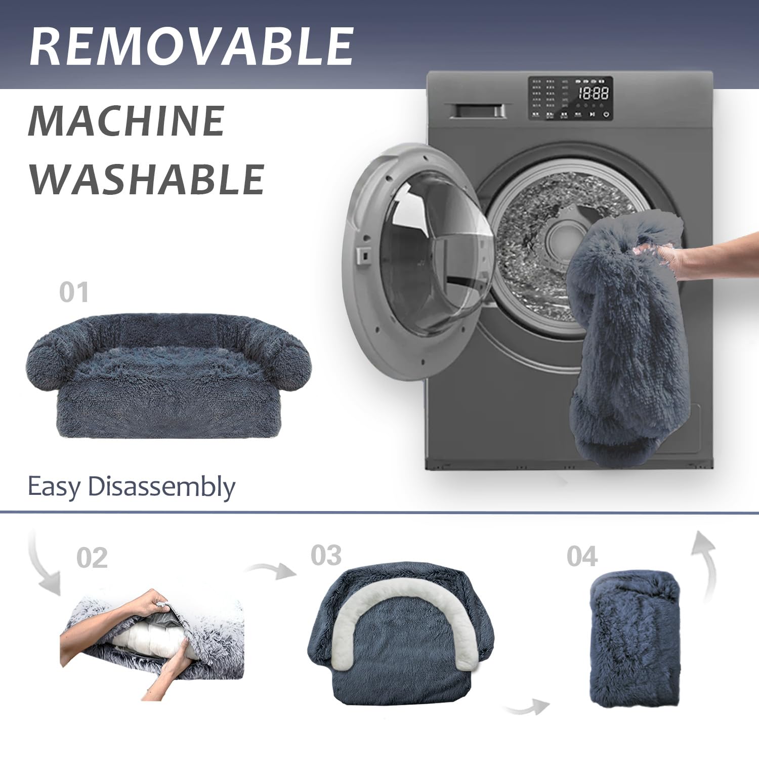 Tinaco Plush Long Fur Pet Bed Mat, XXL, Dark Gray, Washable, Waterproof, for Dogs and Cats