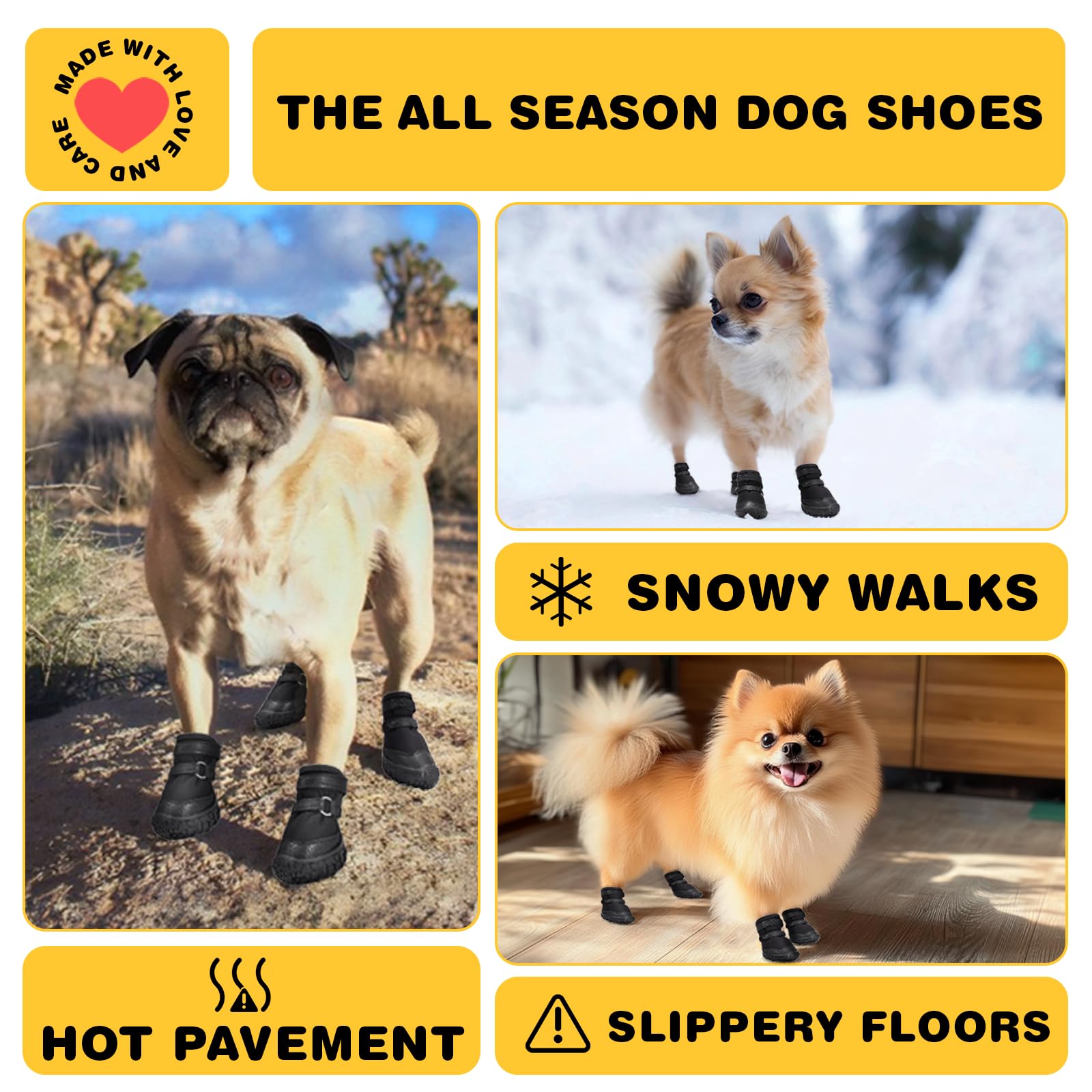 Hcpet Dog Shoes For Small Dogs, Puppy Dog Boots & Paw Protectors For Winter Snowy, Summer Hot Pavement, Outdoor Walking Adjustab