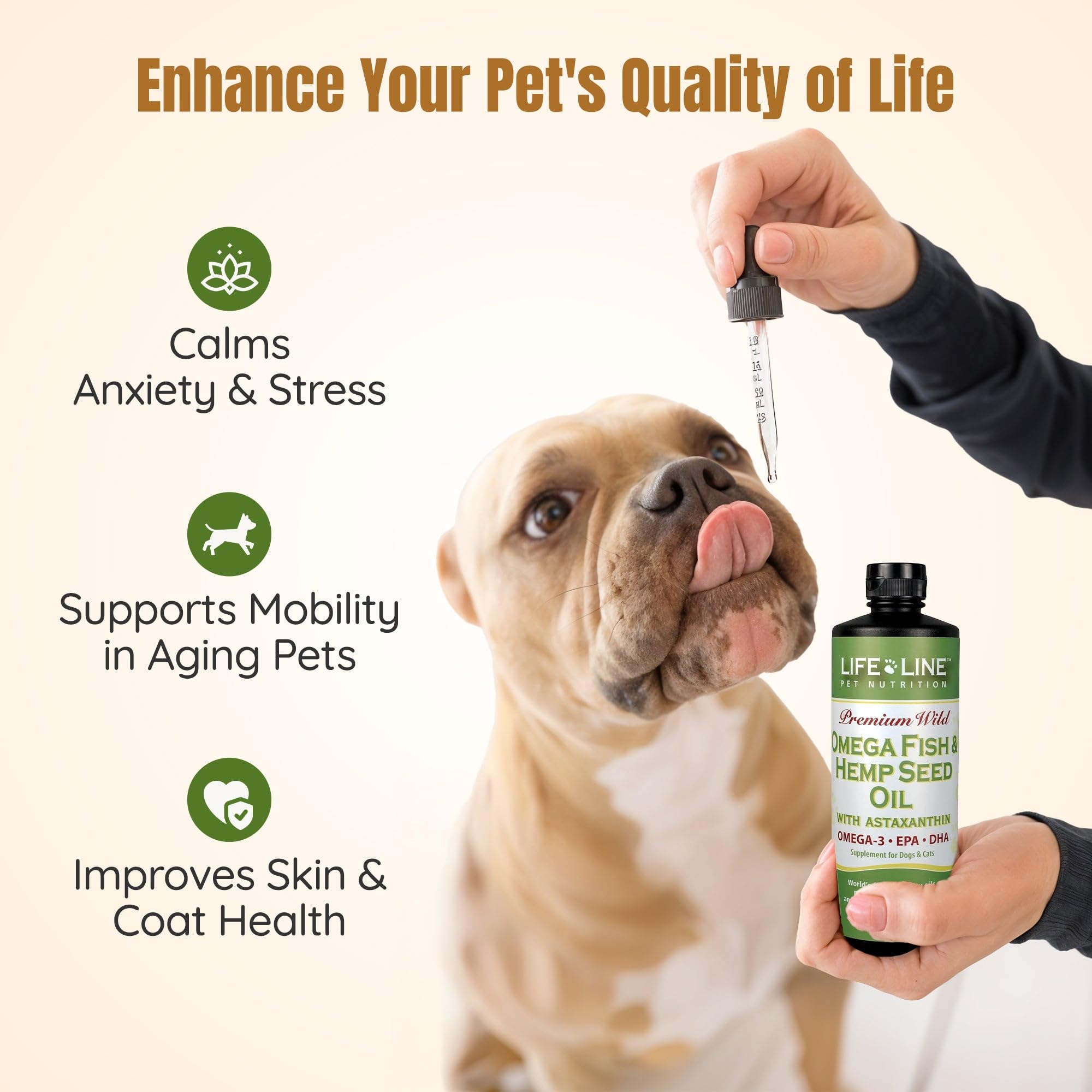 Life Line Pet Nutrition Omega Fish & Hemp Seed Oil - Omega 3 Supplement for Improved Skin, Coat and Joint Health, 26 Fl Oz