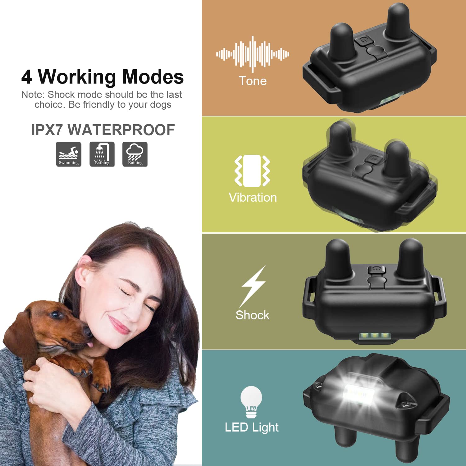 Heaflex Dog Shock Collar With Remote, Dog Training Electric Collar, Waterproof Rechargeable, 1640Ft Dog Shock Collar With Led Li