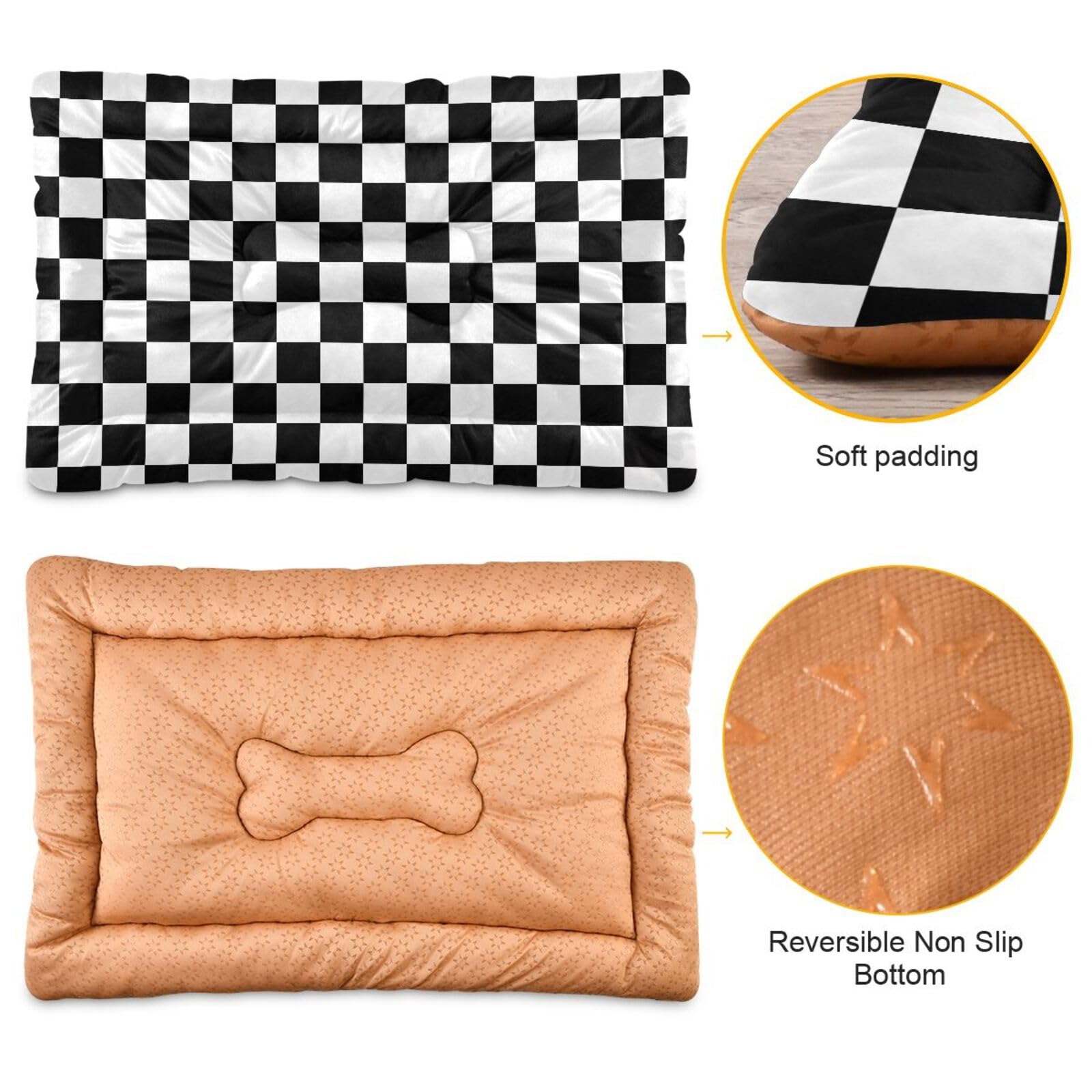 Coikll Checkerboard Dog Bed Pad - Soft, Anti-Slip, Machine Washable, 36'' x 24'', Polyester
