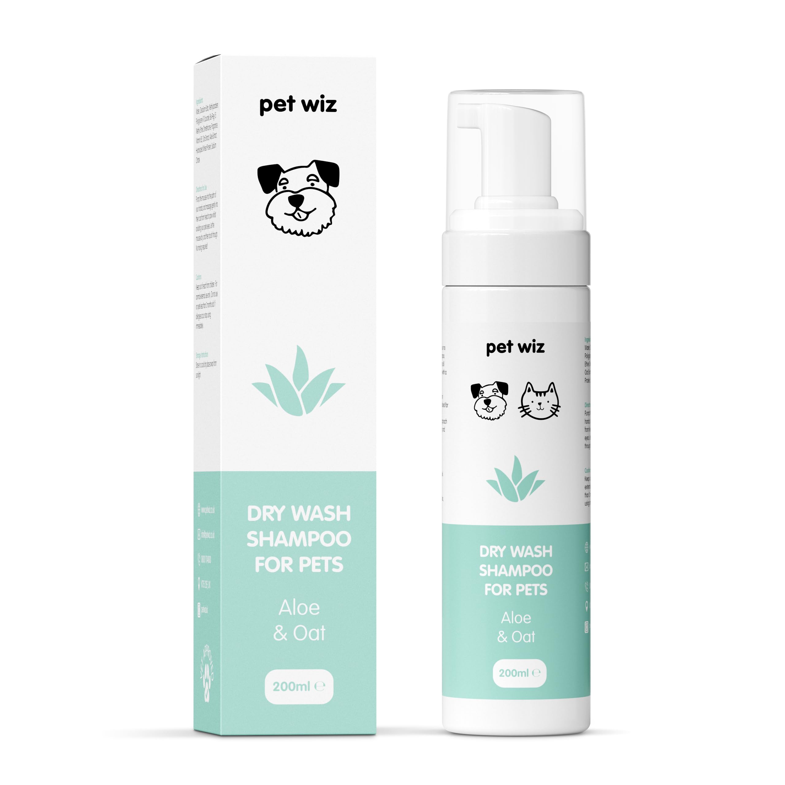 Dry Wash Shampoo For Pets - Soothing & Deodorizing, Natural Ingredients, Quick Drying & No Rinsing Required (Aloe & Oat)