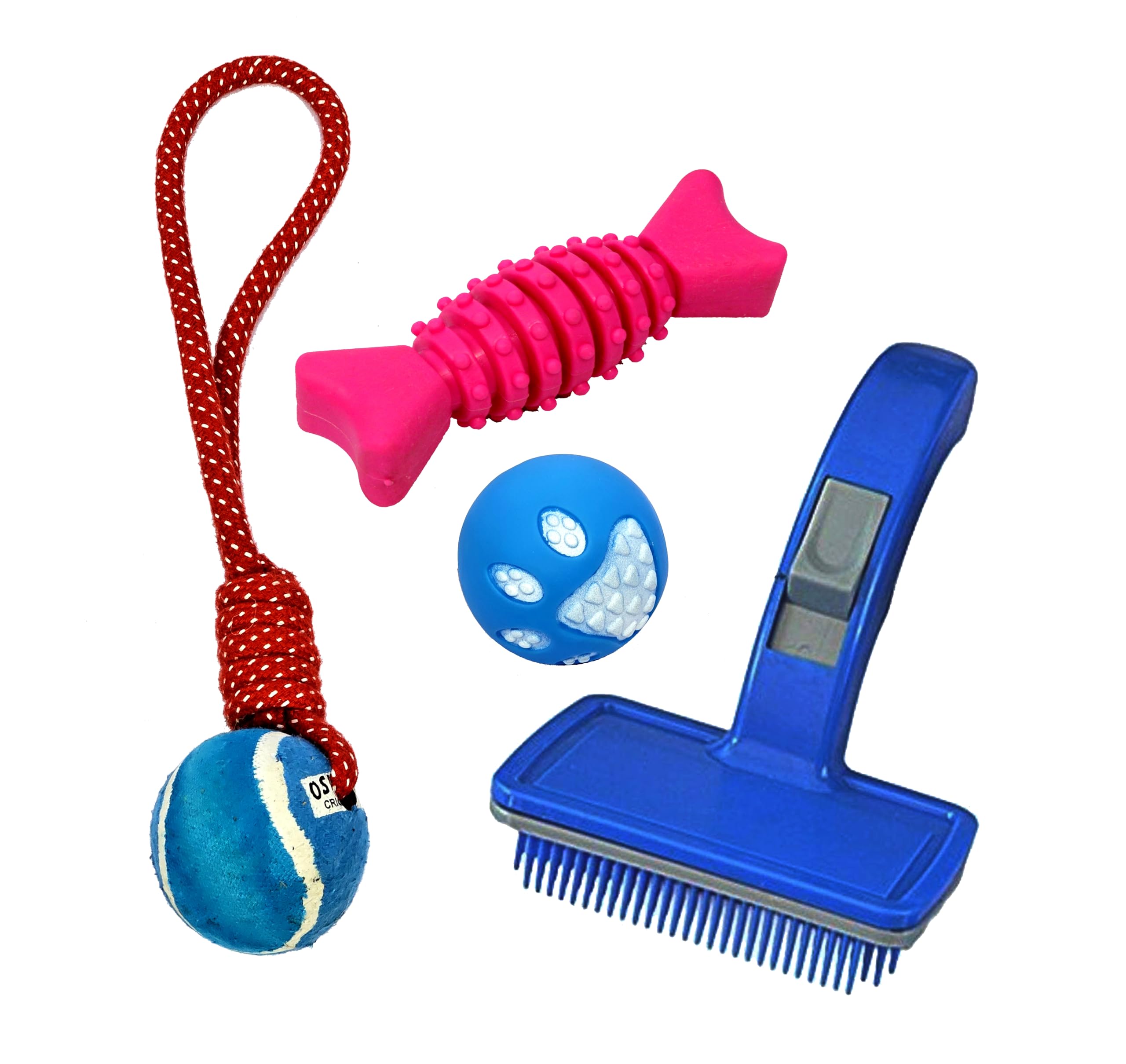 StonKraft Dog Toys Chew Products Set  Puppies Teething Toys Pack  Rubber Ball, Chew Bone, Teething Dumbbell | Suitable for All
