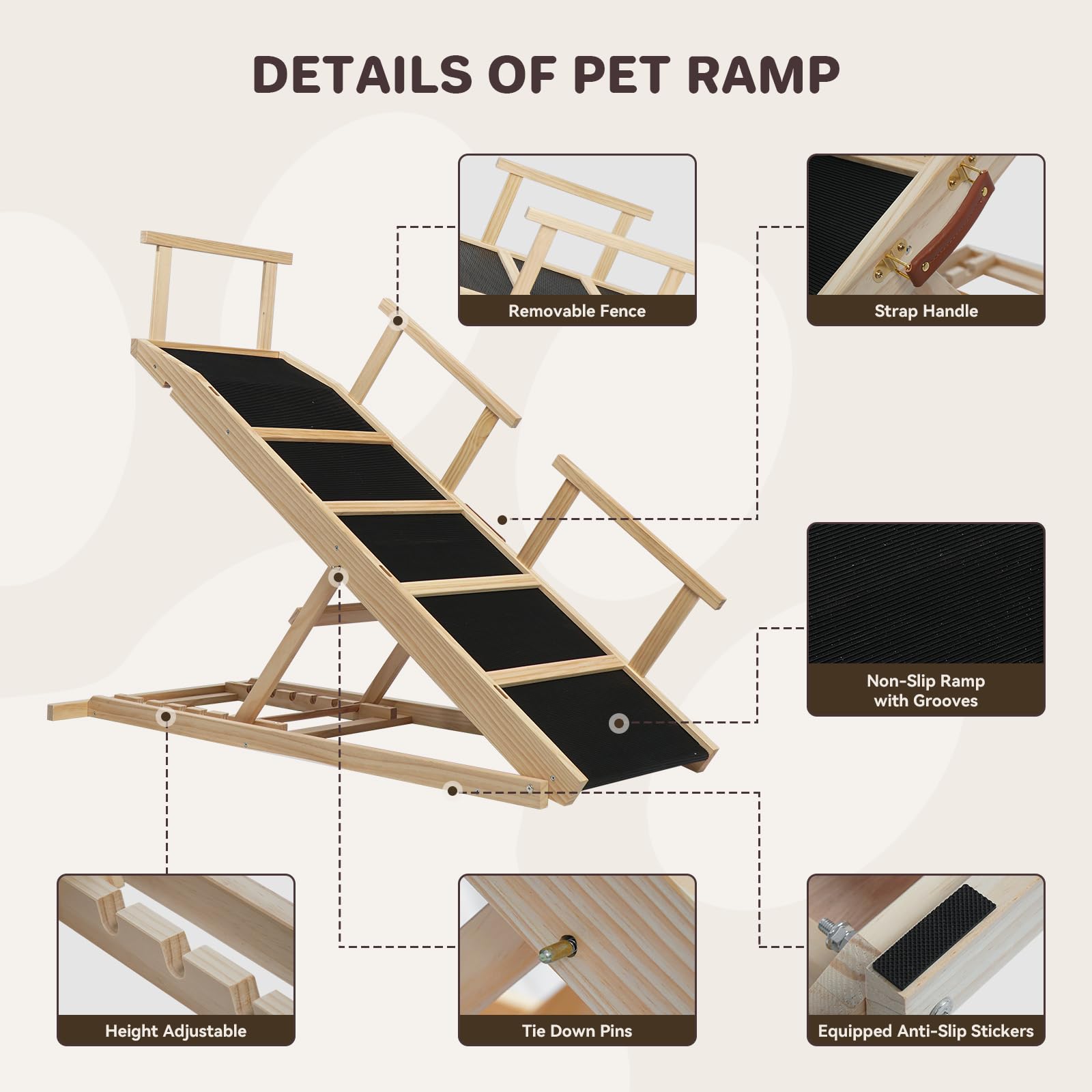 Dog Ramp for Bed PANTAZO Adjustable Ramps for Small Dogs to Get on Bed, Up to 28.5 Inches, 48 Long,120lbs with Anti-Slip Grip