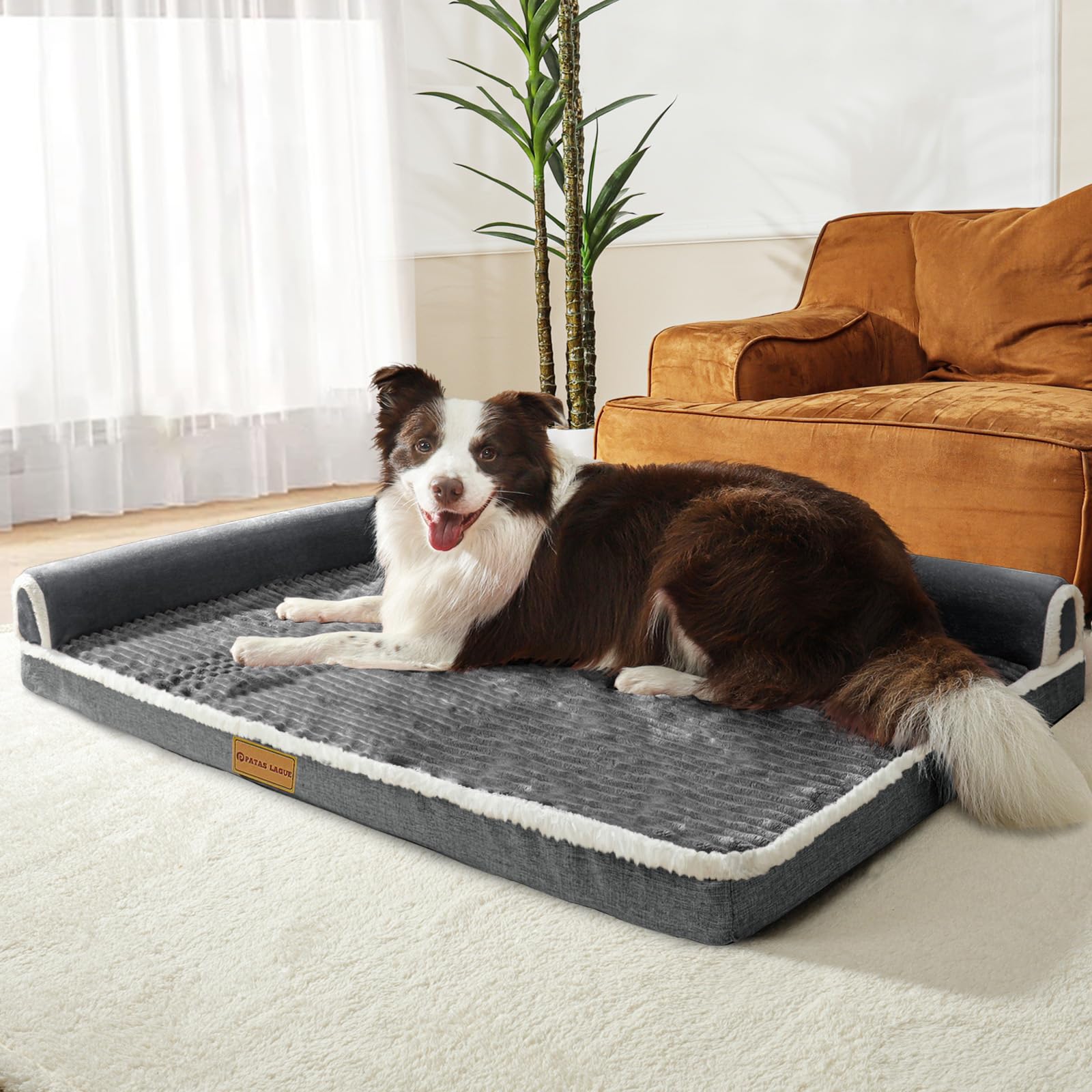 Patas Lague Orthopedic XL Dog Bed for Large Dogs 42 ' 'X28 ' ', Waterproof Comfortable L Shaped Big Large Non-Slip Soft Warm Pet