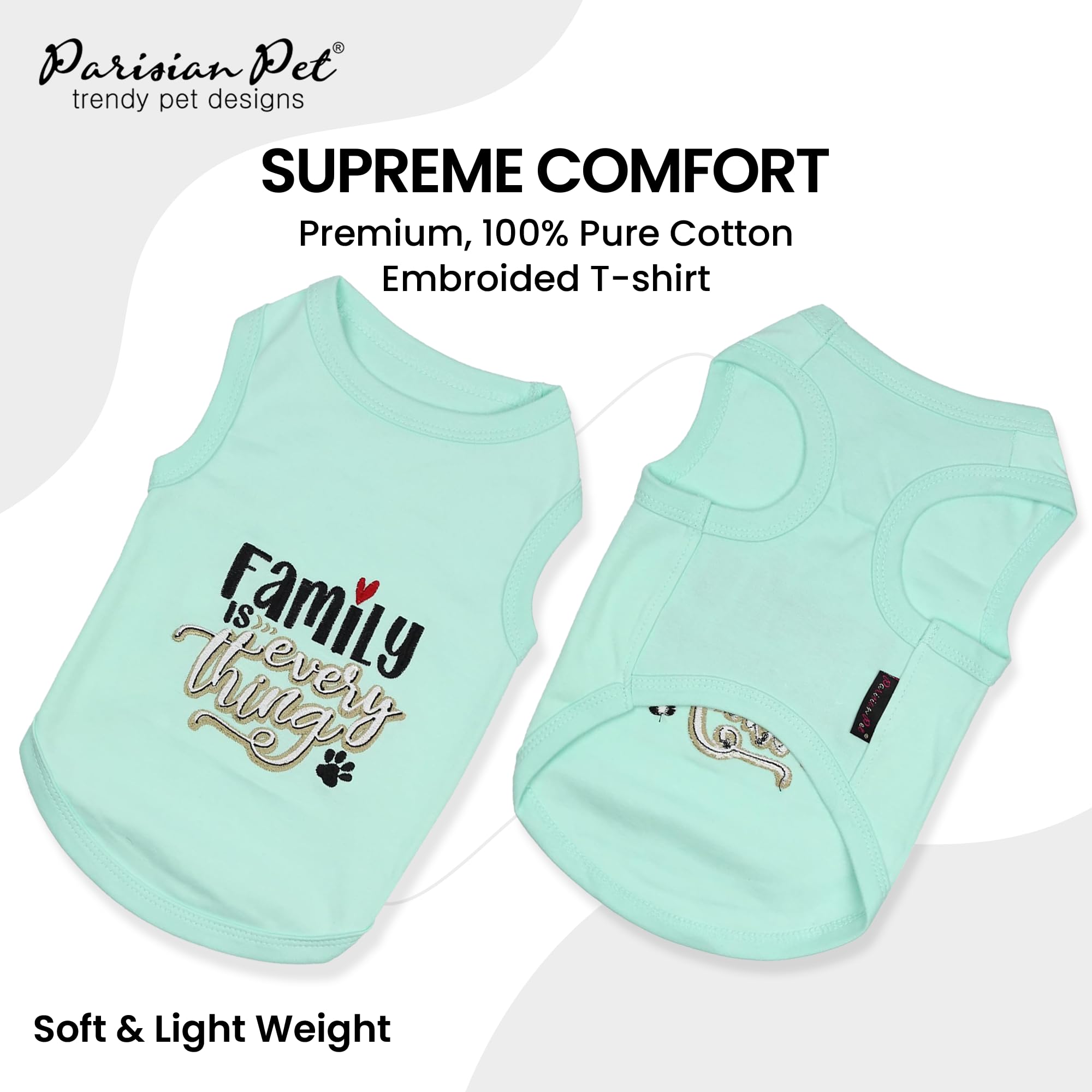 Parisian Pet Unisex Dog Tshirt - Embroidered “ Family Is Everything “ Dog Shirt - Breathable And Lightweight Dog Clothes - Sleeveless Dog Tee Shirts - Machine Washable Dog Shirt For Large Dogs - 3Xl