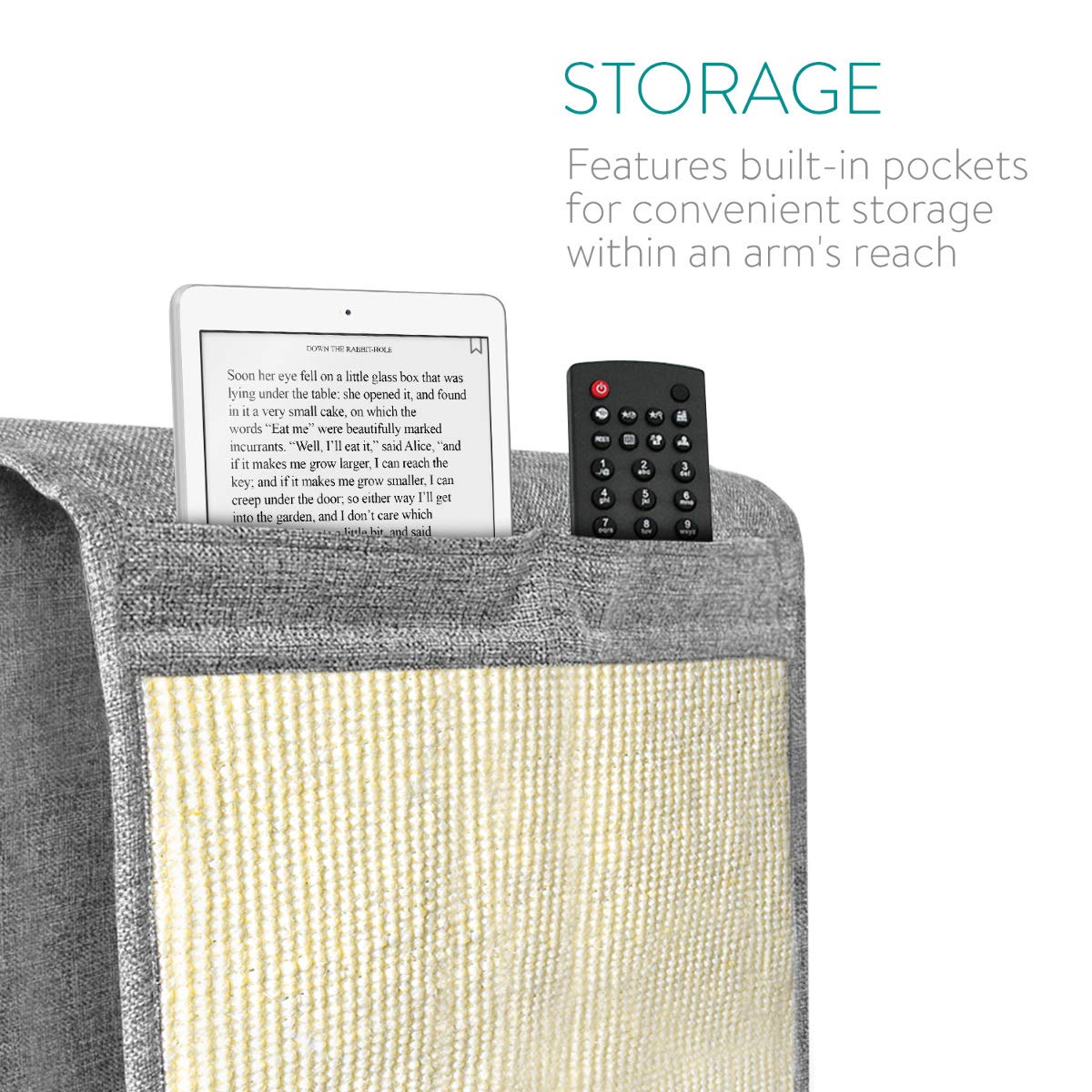 Navaris Cat Scratch Armrest Organizer - Sisal Furniture Protector Scratching Pad For Cats - Scratcher Mat Cover For Sofa Couch Armchair - Light Gray